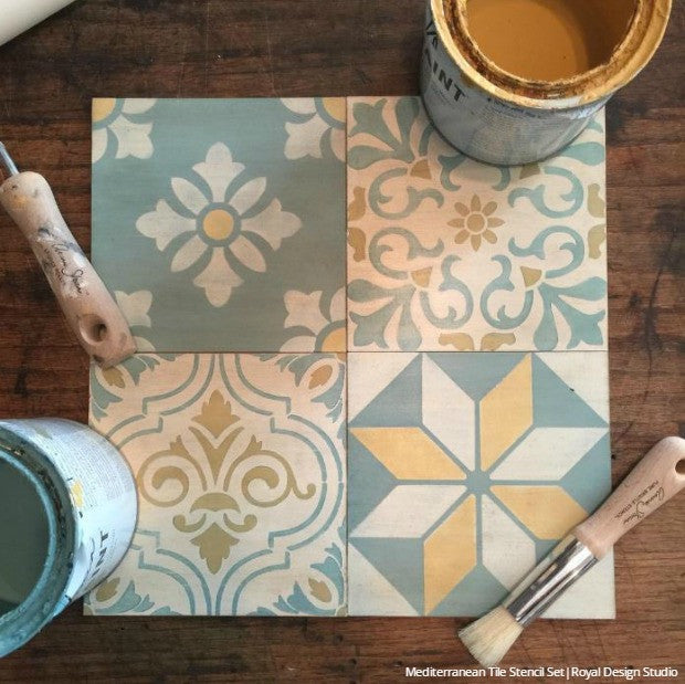 Mediterranean Tile Stencil Set for DIY Home Decor - Reusable Painting Templates for Walls, Floors, and Furniture - Perfect for Kitchen Backsplash, Bathroom, and Outdoor Projects