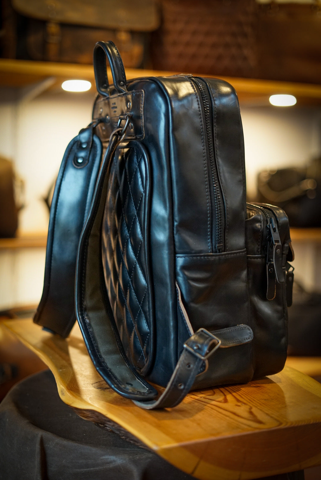 Premium Commuter Backpack for Men & Women - Durable Diamond Stitch Design with Horween Black Leather - Perfect for Work, Travel & Daily Use