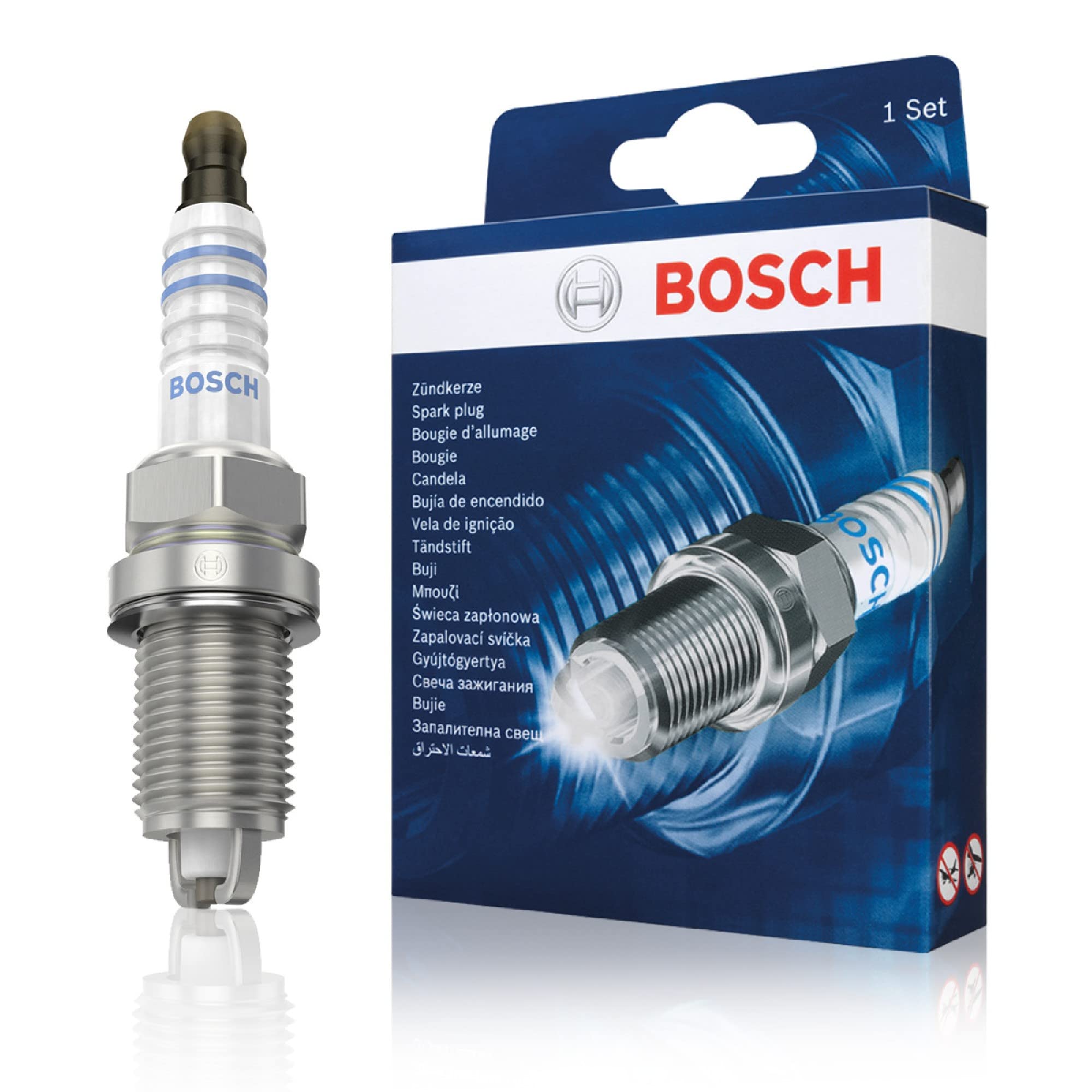 Bosch FR7LDC+7 Spark Plugs - 4 Pack Nickel Alloy Spark Plugs for Improved Engine Performance - Perfect for Cars, Trucks & Motorcycles