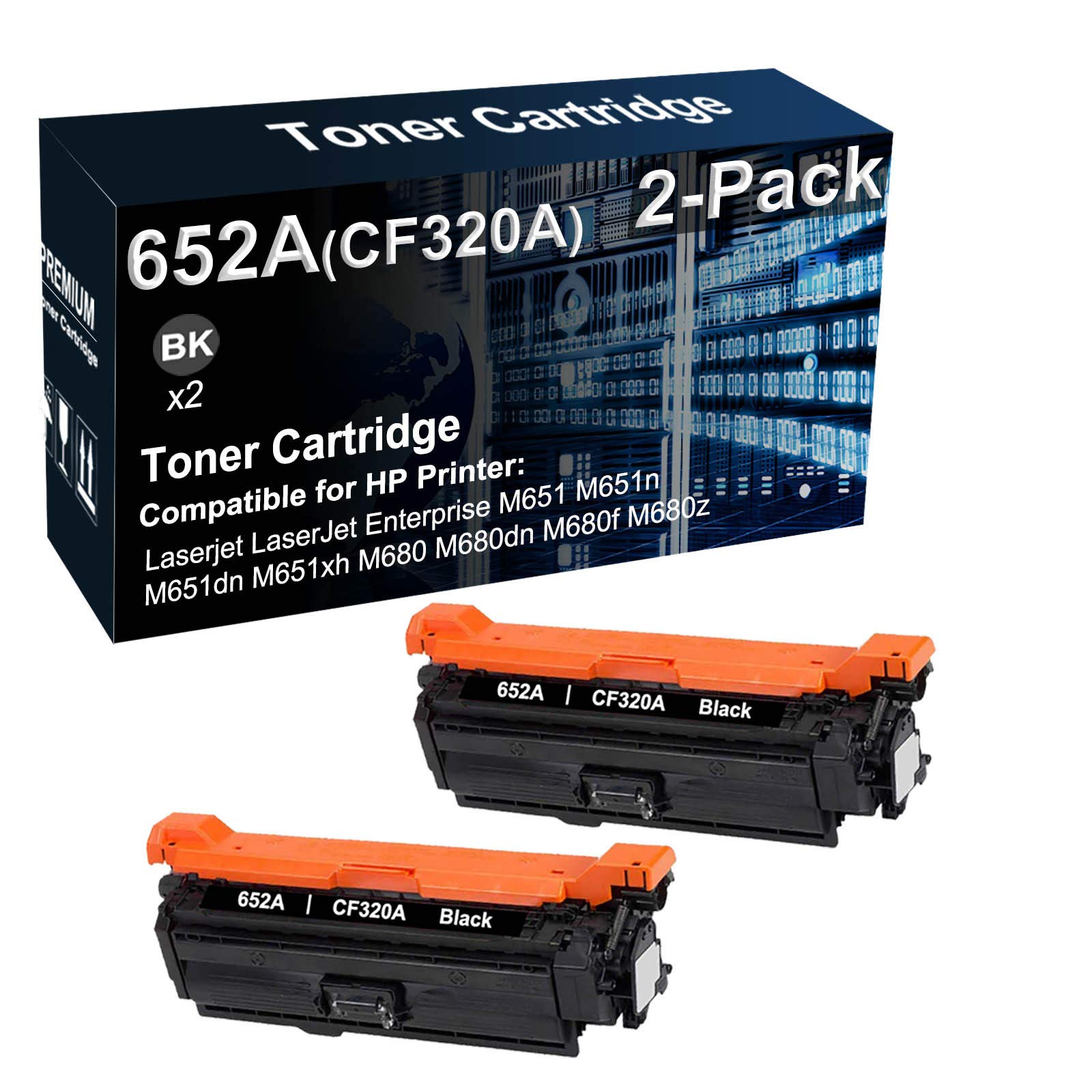 2-Pack Black High Yield Replacement Toner Cartridge for HP CF320A 652A - Compatible with M680dn/M680f/M680z Printers - Ideal for Office & Home Printing Needs