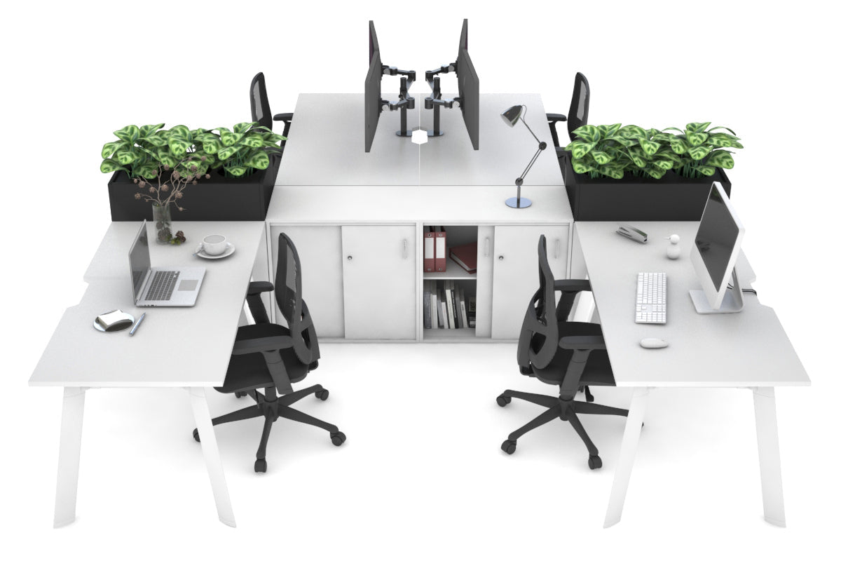 4-Person Office Workstation with Uniform Spine - 1400L x 800W Dimensions, Cable Management Scallop - Perfect for Collaborative Workspaces & Open Office Environments