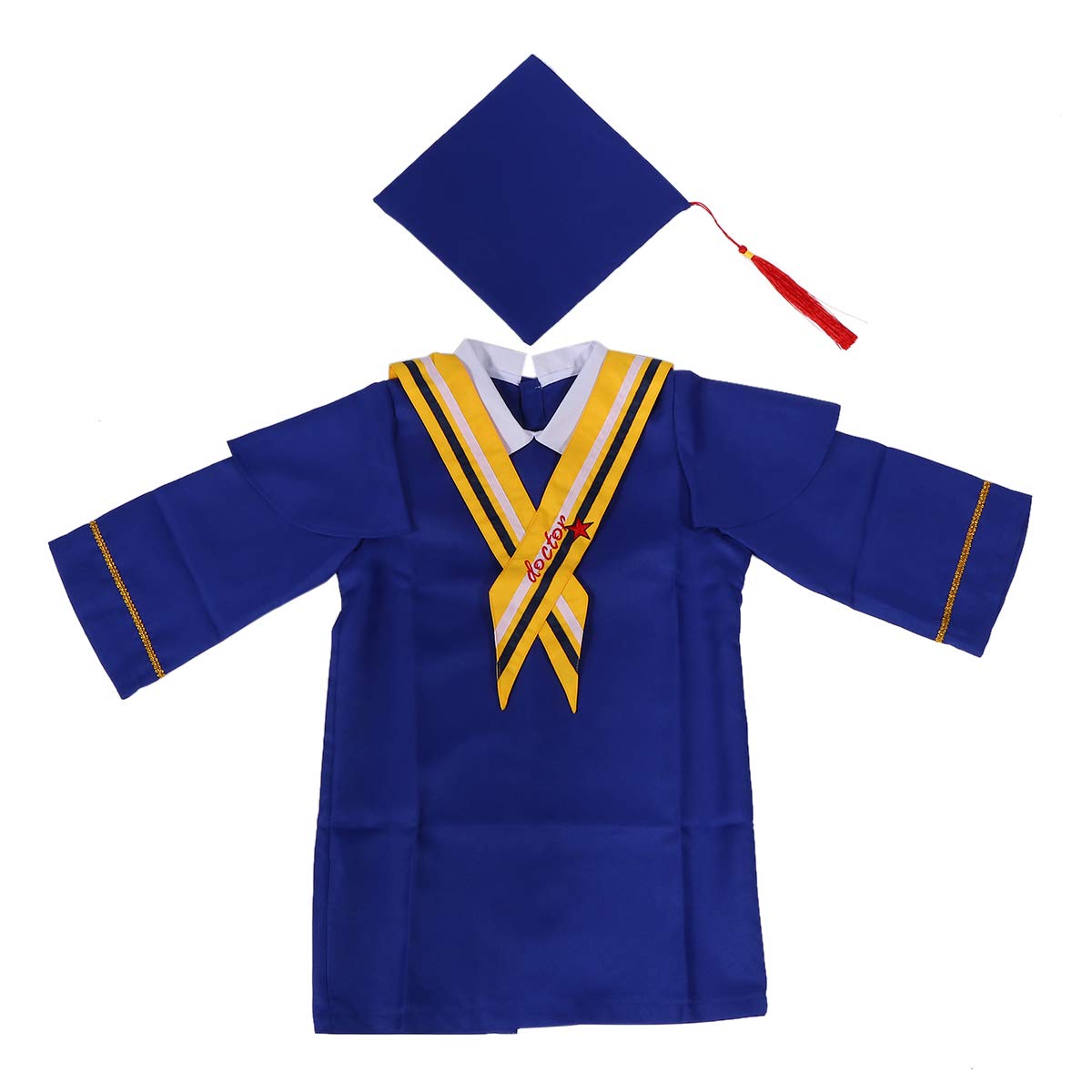 INOOMP 2-Piece Graduation Gown Set - Academic Robe & Cap Costume for Kids (Bright Blue, 130CM Height) - Perfect for School Ceremonies, Graduation Parties & Cosplay Events