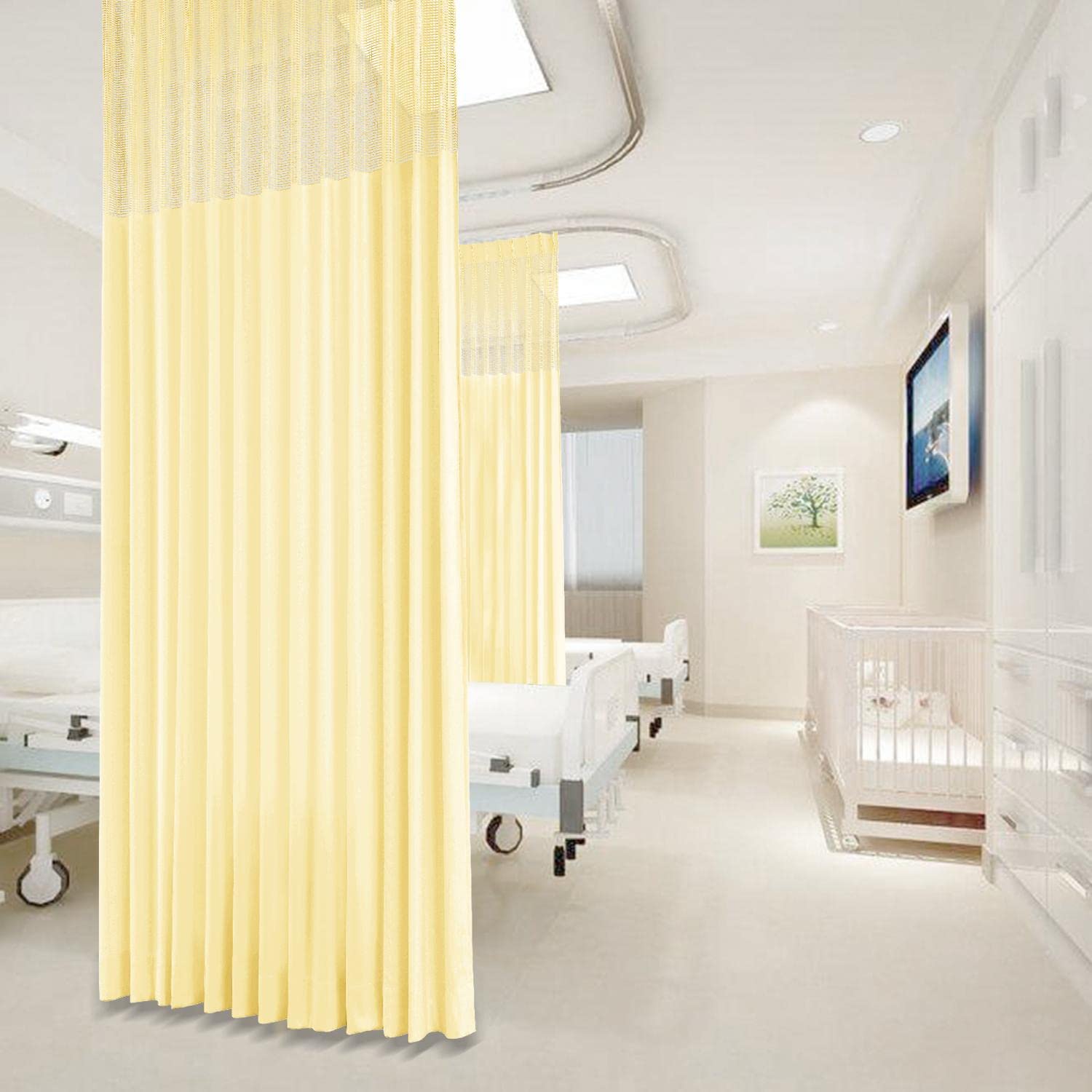 Macochico Extra Wide Medical Curtains 15ft x 8ft - Pinch Pleated Hospital Privacy Curtains for Clinics, SPA & Labs - Beige Room Divider Panel (Ideal for Patient Privacy, Exam Rooms & Healthcare Facilities)