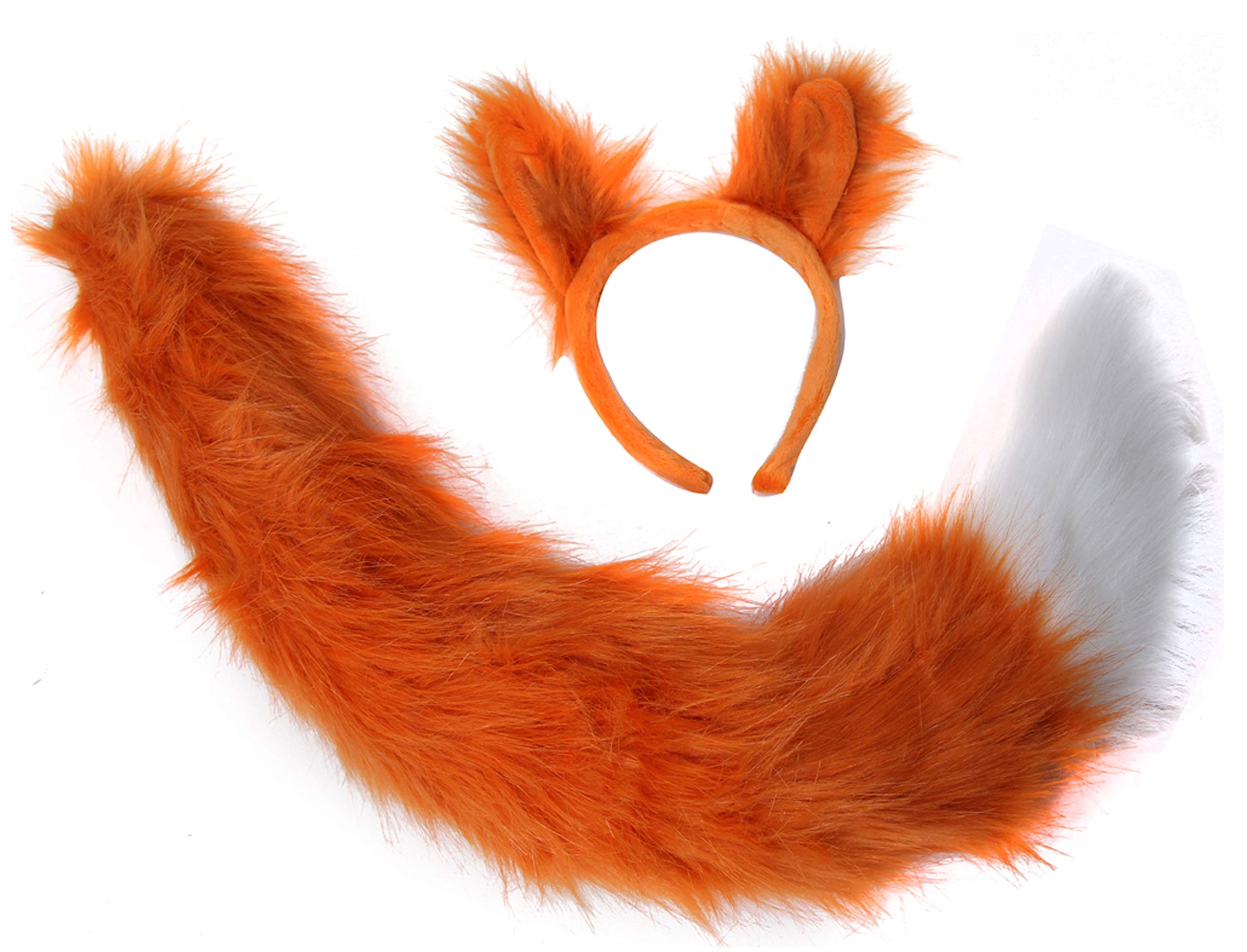 Fox Ears and Tail Plush Costume Set - Oversized Orange Furry Cosplay Accessories for Halloween, Anime Conventions, and Role Play