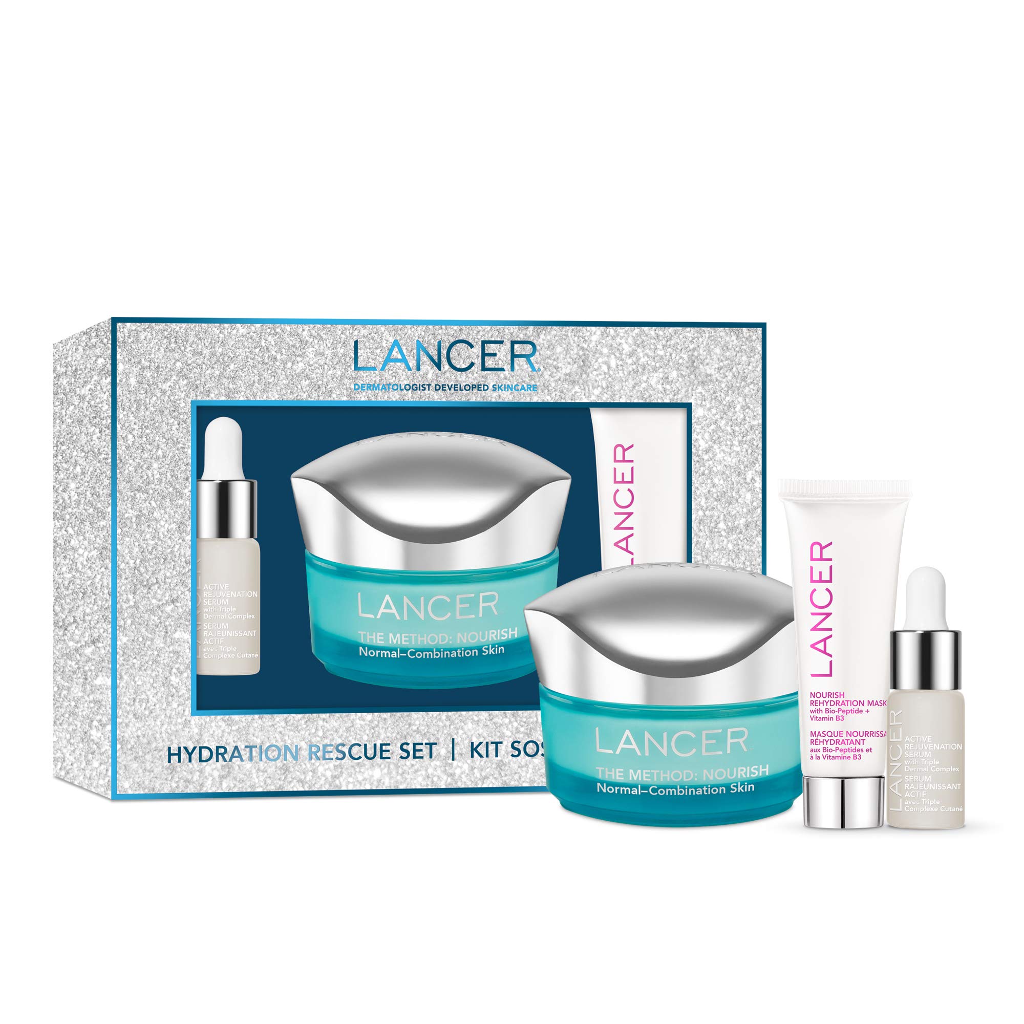 Lancer Skincare Hydration Rescue 3-Piece Set - Moisturizing Face Cream, Hydrating Serum & Cleanser for Dry Skin | Perfect for Daily Skincare Routine & Travel Essentials