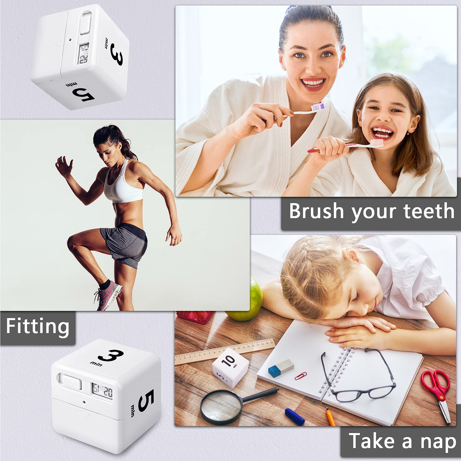 2-Pack Cube Timers with Gravity Sensor - 1/3/5/10/15/20/30/60 Minute Settings for Kids Study, Workout & Games (White & Pink) - Perfect for Classroom, Home & Office Time Management