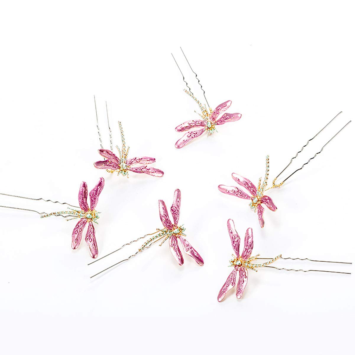 6 PCS U-Shaped Dragonfly Wedding Hair Pins - Alloy Bridal Hair Accessories for Women, Prom Headpieces, DIY Hairpins - Perfect for Weddings, Parties & Special Occasions