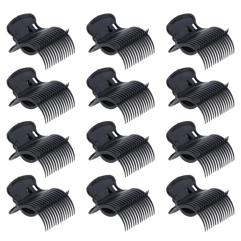 VMS INDIA 12Pcs PVC Hot Roller Super Clips - Hair Curler Claw Clamps for Women (Black) | Heat Resistant Hair Styling Accessories for Salon & Home Use