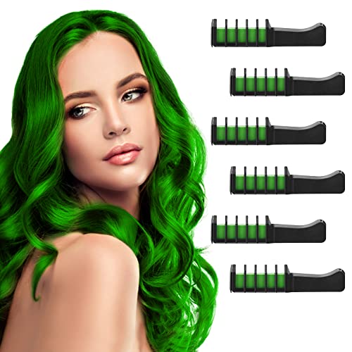 Cileypia Washable Hair Chalk - 6 Pack Temporary Hair Color Dye for Kids & Girls (Green) | Non-Toxic, Easy to Use & Remove | Perfect for Halloween, Birthday Parties, Christmas, Cosplay & DIY Styling