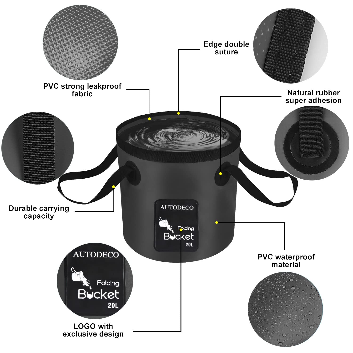 5 Gallon AUTODECO Collapsible Bucket - Portable Folding Water Container & Wash Basin for Camping, Car Washing, and Outdoor Activities