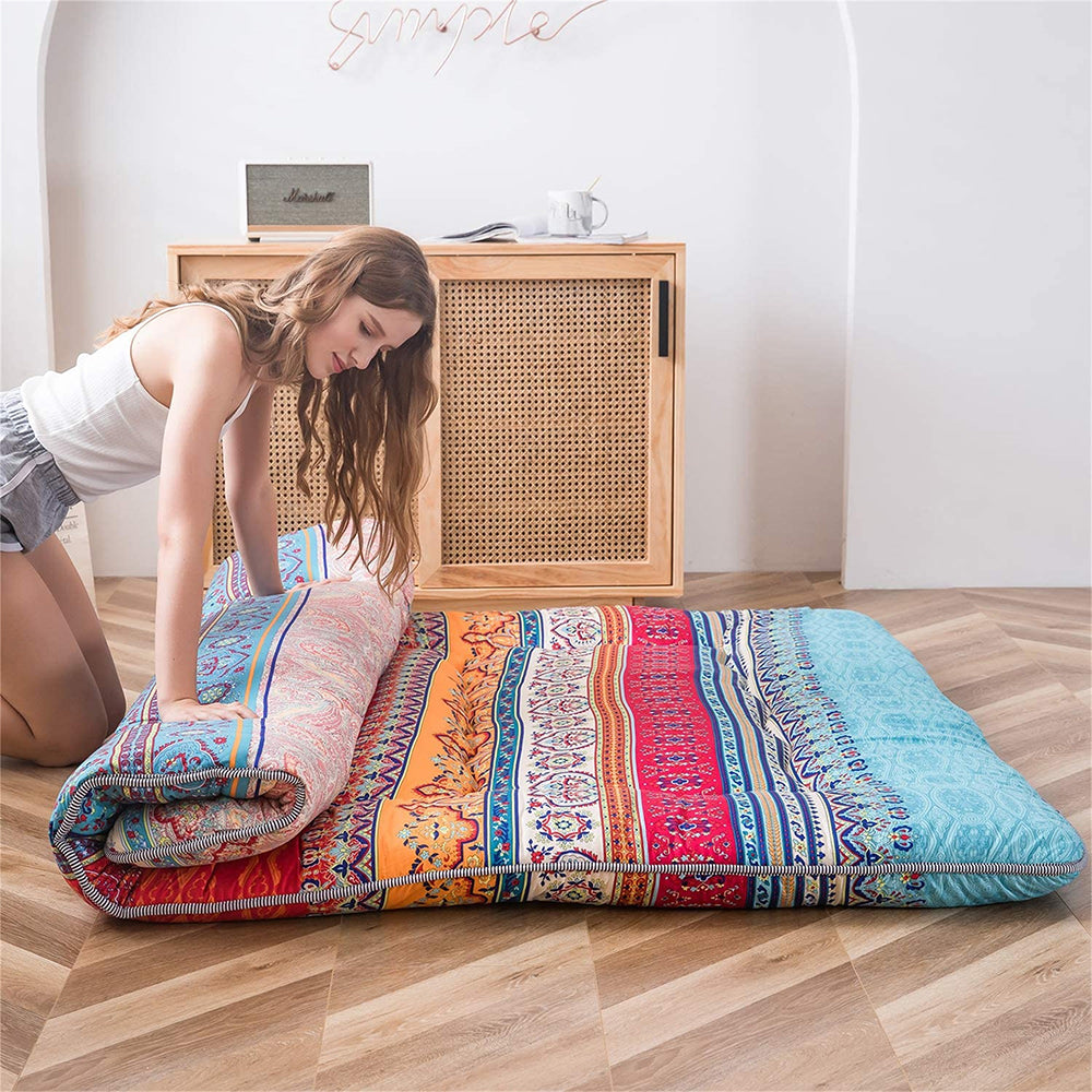 MAXYOYO Floor Mattress - Japanese Bohemian Style Futon Mattress for Home & Outdoor Use | Portable Foldable Bed for Guest Room, Camping, Yoga & Lounge