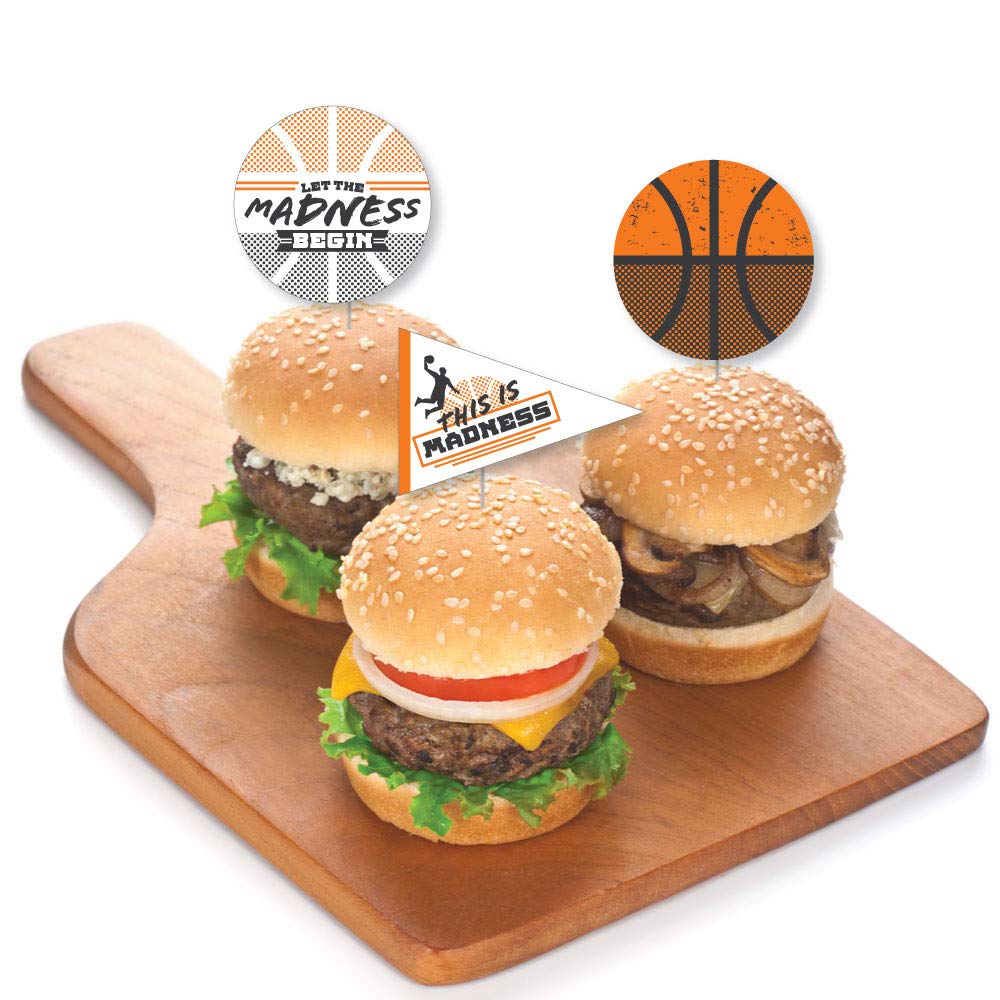 Basketball Cupcake Toppers - Set of 24 for College Party Desserts