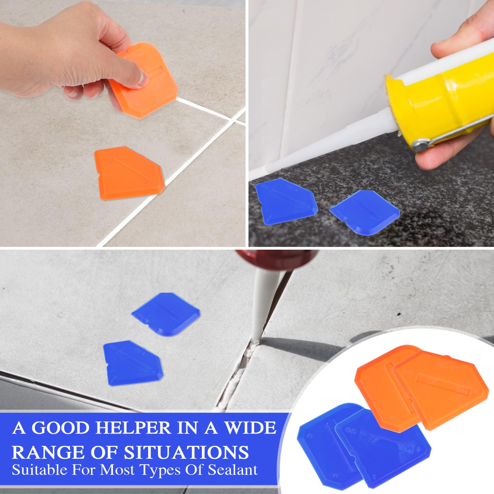 4Pcs Caulking Tool Set - Silicone Sealant & Grout Finishing Kit for Bathroom, Kitchen, Living Room & Balcony - Reusable Caulk Smoother for Perfect Floor Sealing & Cleaning (Ideal for DIY Home Improvement Projects)