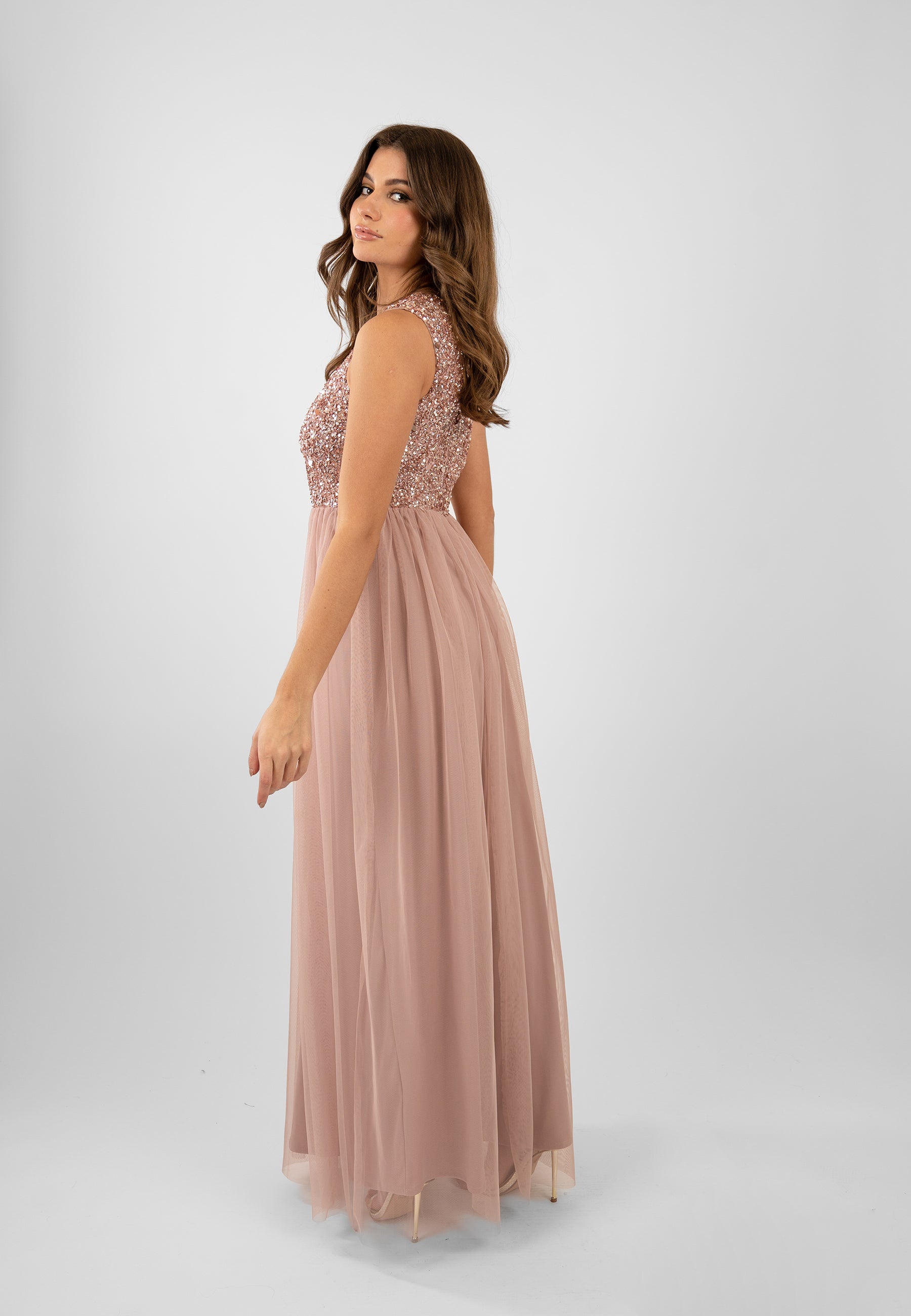 Picasso Pale Mauve Embellished Bridesmaid Dress - Elegant Wedding Party Gown for Bridesmaids, Formal Occasions & Special Events