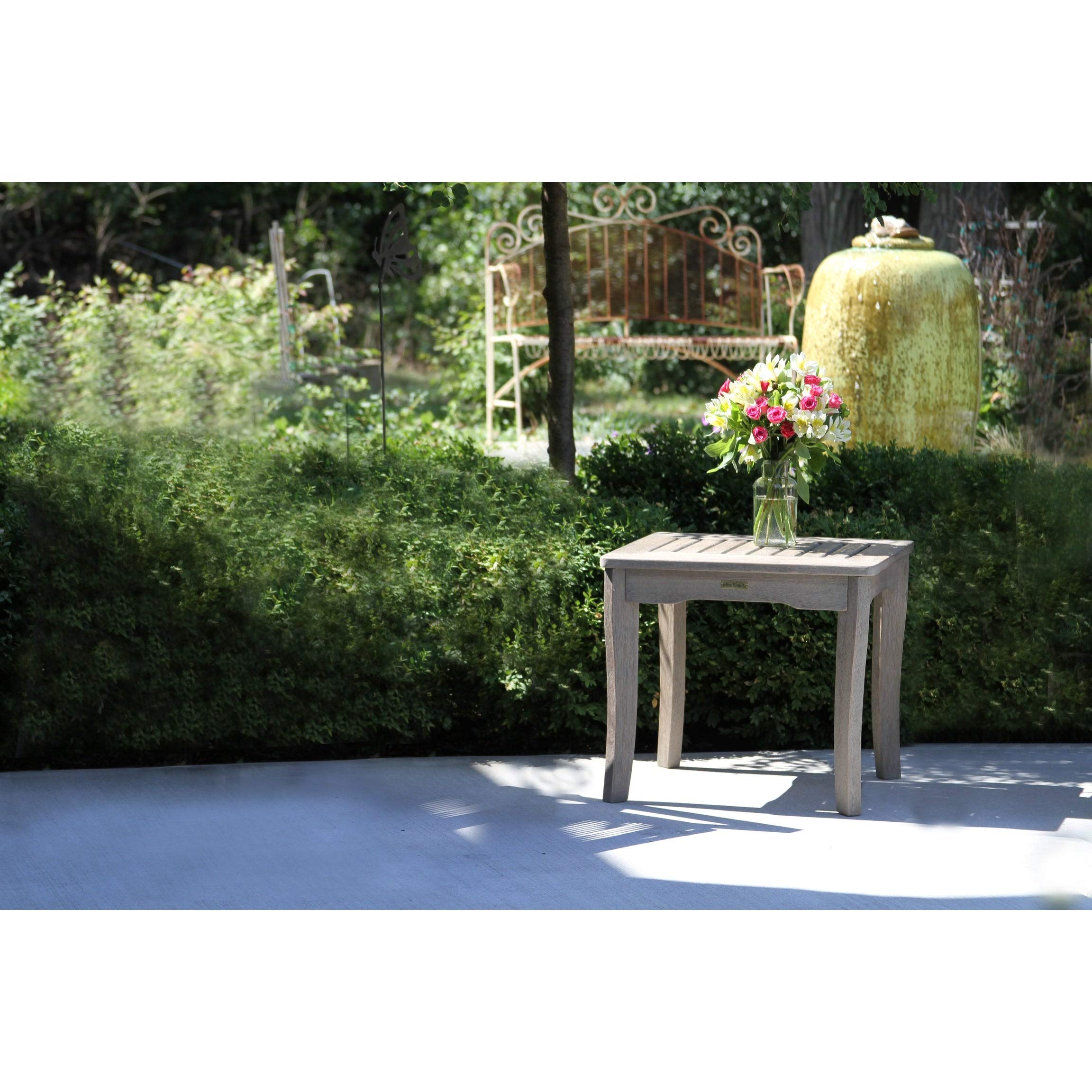 Grey Wash Eucalyptus End Table - Square Brushed Finish, Weather Resistant Accent Table for Patio, Porch or Living Room Decor