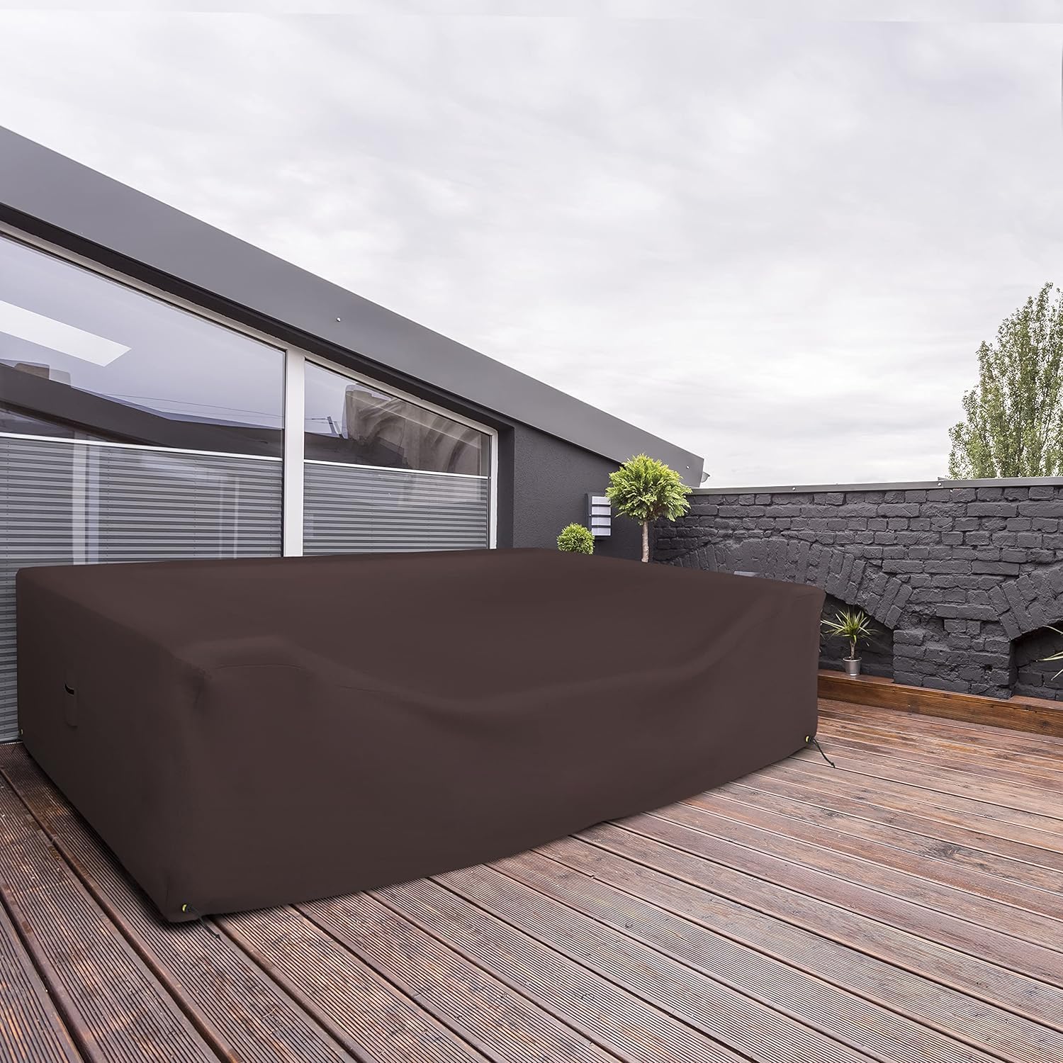 Heavy Duty 18 Oz Waterproof Sectional Sofa Cover - UV & Weather Resistant Outdoor Patio Couch Protector with Air Pockets & Drawstrings (124
