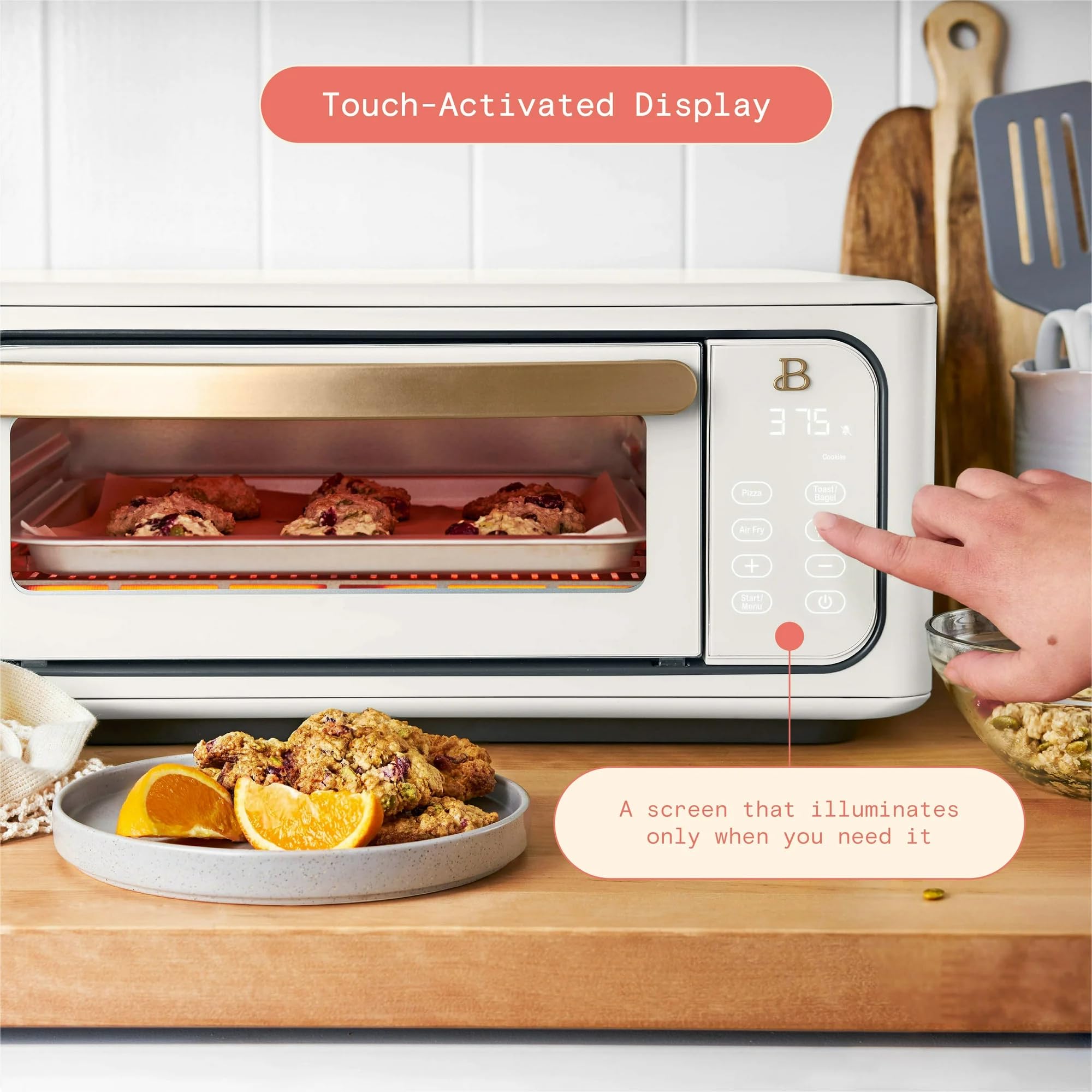 Drew Barrymore 9-Slice Infrared Air Fryer Toaster Oven - 1800W Digital Convection Oven with 10 Preset Functions & LCD Display (White) - Perfect for Baking, Roasting, Air Frying & Family Cooking