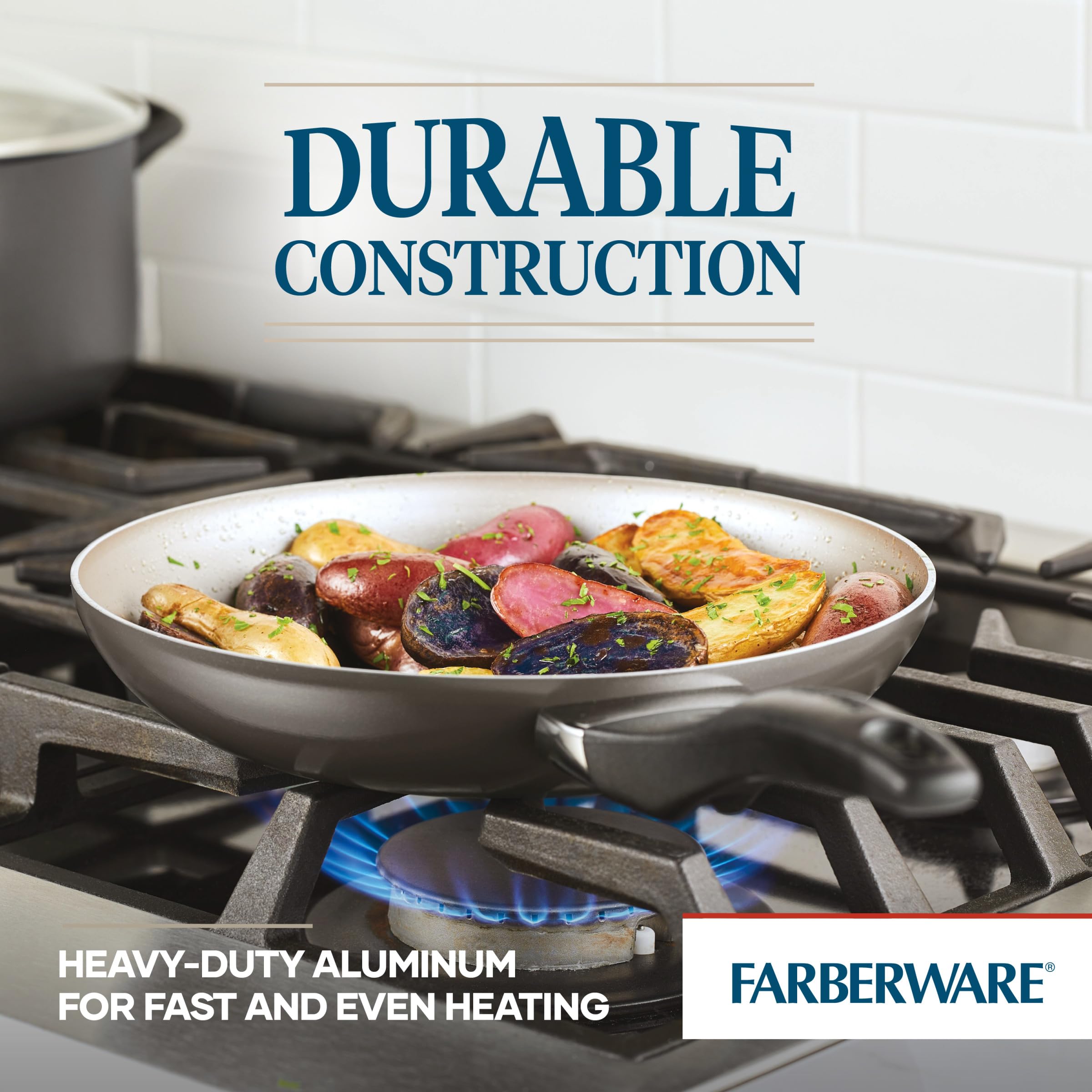 Farberware 15-Piece Nonstick Cookware Set - Dishwasher Safe Pots and Pans in Pewter Finish for Easy Cooking & Cleaning | Perfect for Family Dinners, Meal Prep & Professional Kitchens