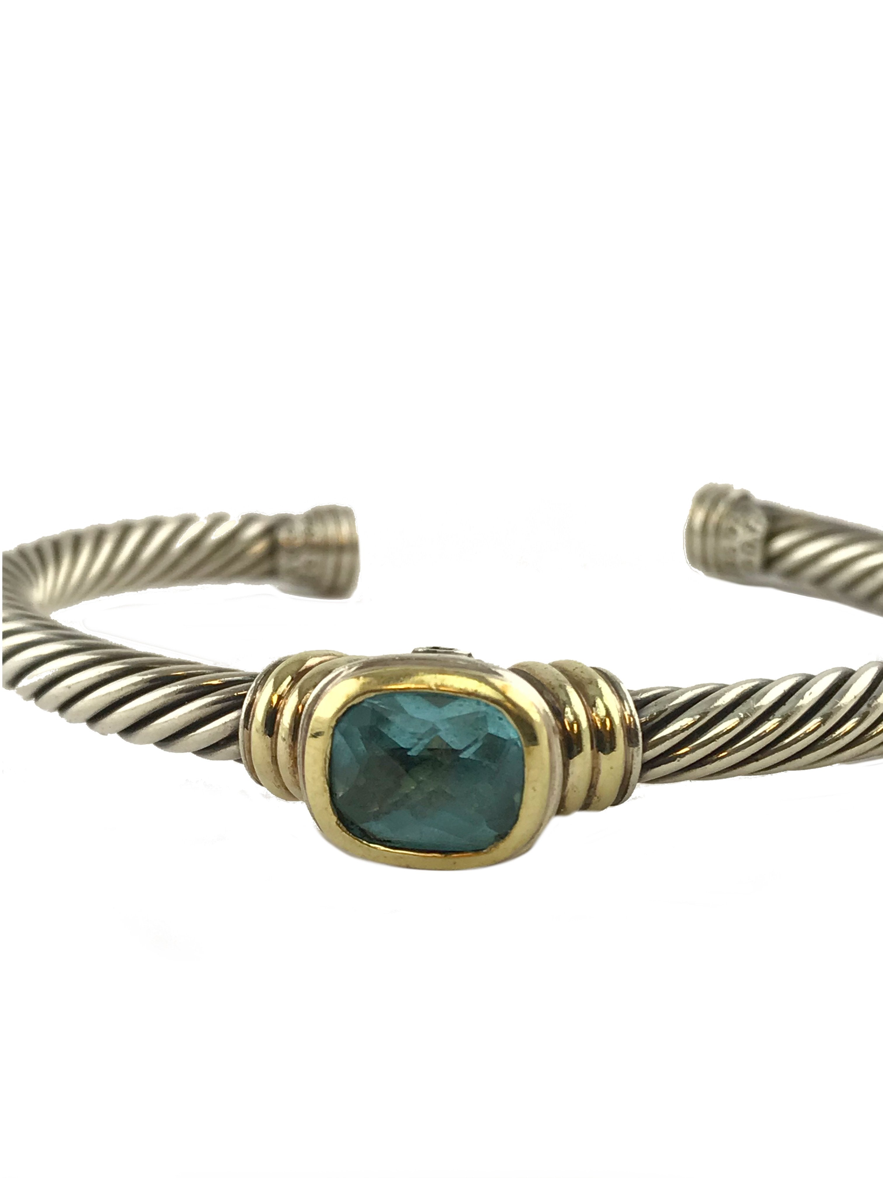 David Yurman Noblesse Bracelet in Sterling Silver & 14k Gold with Blue Topaz | Elegant Jewelry for Women | Perfect for Parties, Weddings & Special Occasions