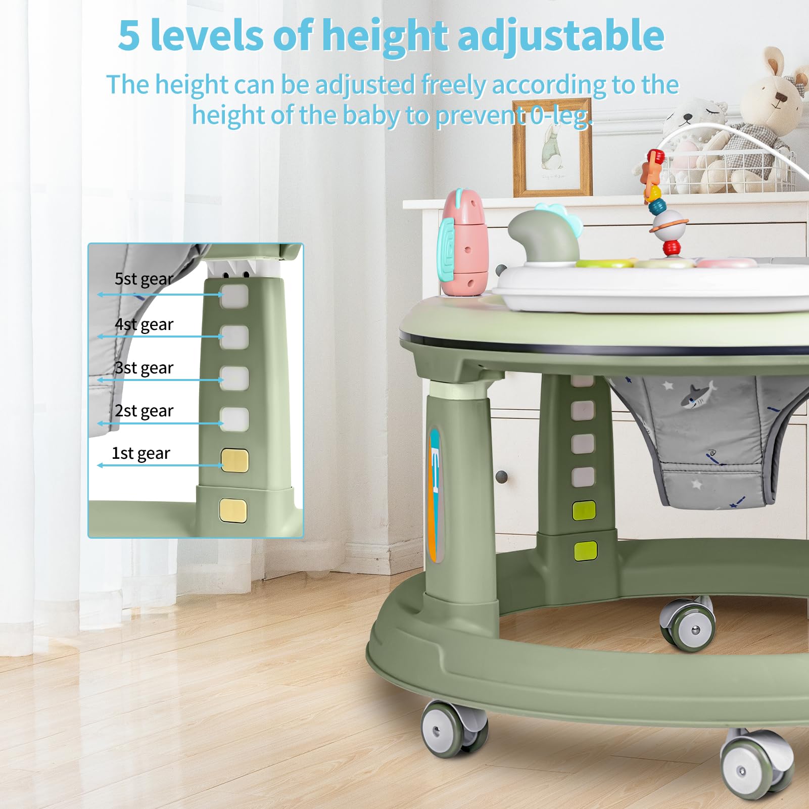 Baby Walker with Music & Lights - Adjustable Height Activity Center for Infants 6-18 Months | 360° Swivel Seat, Detachable Toys & Bounce Pad | Perfect for Learning to Walk & Playtime Fun