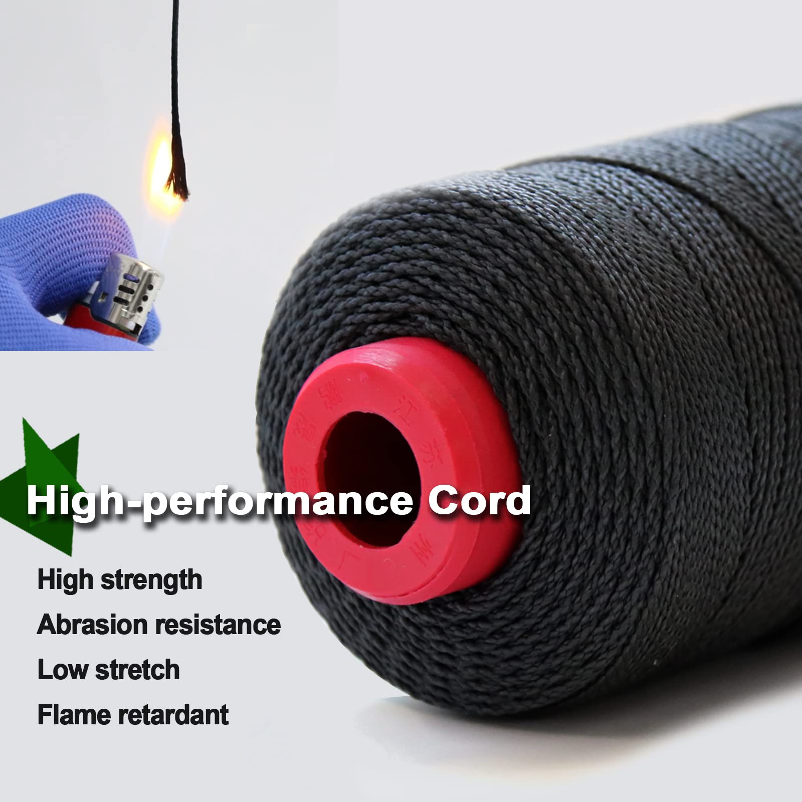 9KM DWLIFE Black Braided Kevlar Cord - 500-1500lb Heavy Duty Rope for Kites, Model Rockets, Fishing & Outdoor Survival | Camping, Hiking & Emergency Use