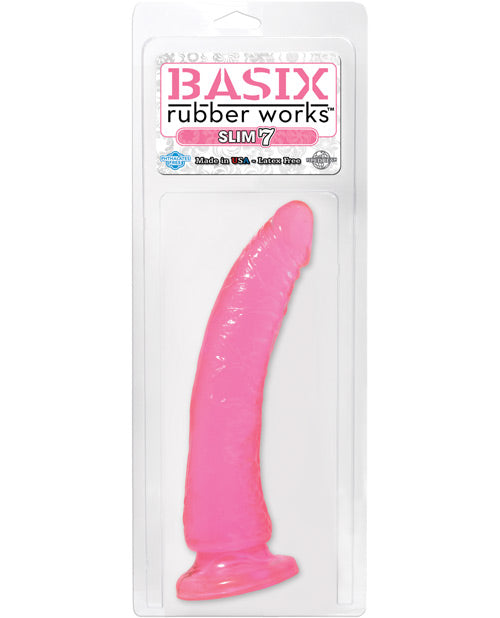 Basix Dong Slim 7 Inch Realistic Dildo with Strong Suction Cup - Pink Adult Toy for Solo Play, Couples Fun & BDSM Exploration