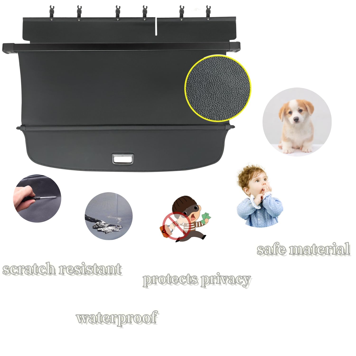 VESUL Retractable Trunk Cargo Cover for Volkswagen VW Tiguan 2025-2018 - Universal Security Shade Shield & Tonneau Cover with Extra Canvas - Perfect for Road Trips, Grocery Hauling, and Luggage Privacy Protection