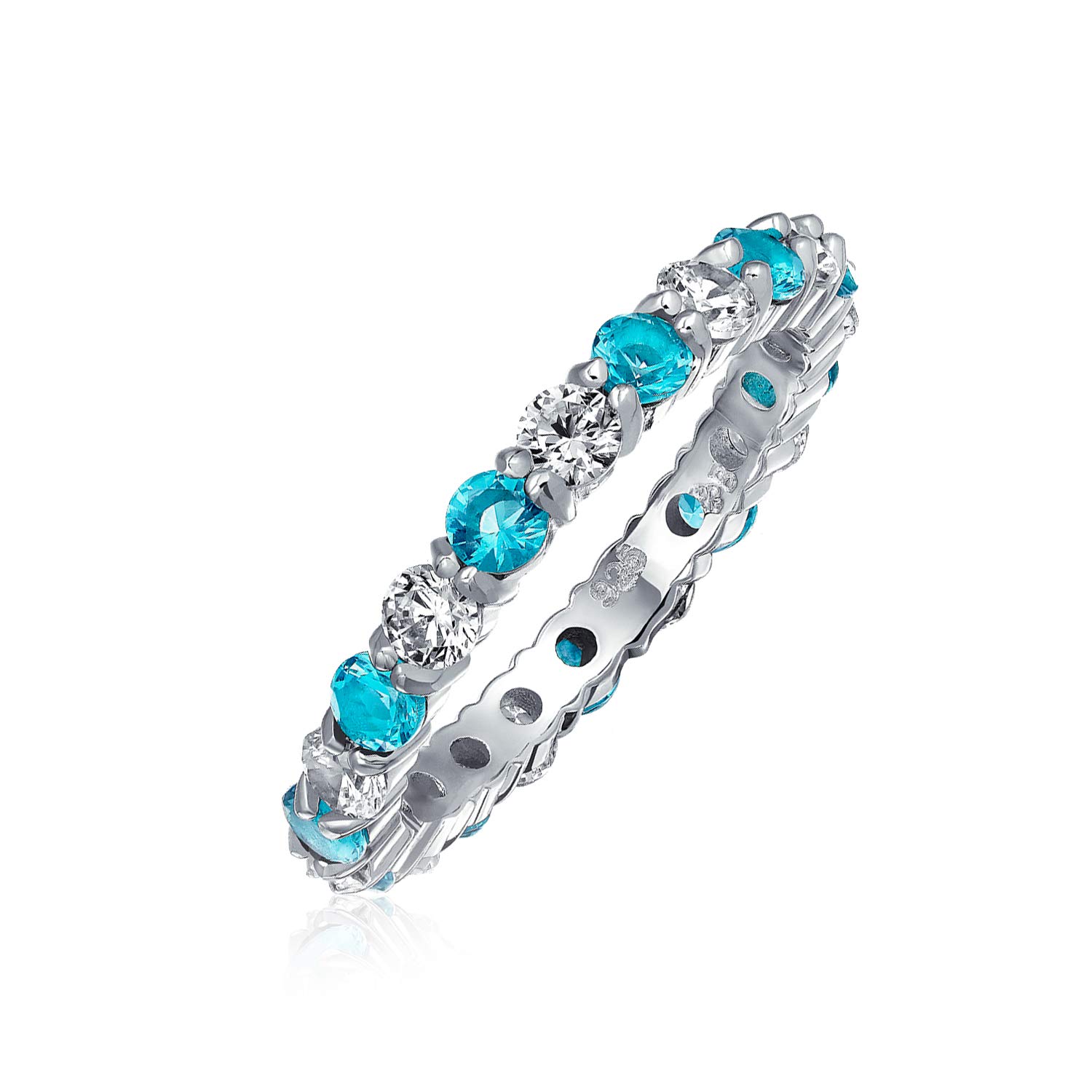 Sterling Silver CZ Eternity Ring for Women - Stackable Birthstone Jewelry for Everyday Wear