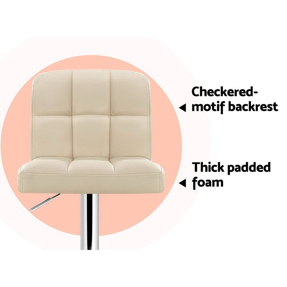 Adjustable Height Leather Bar Stools with Gas Lift - Set of 2, Beige - Perfect for Kitchen Islands, Breakfast Bars & Home Bars