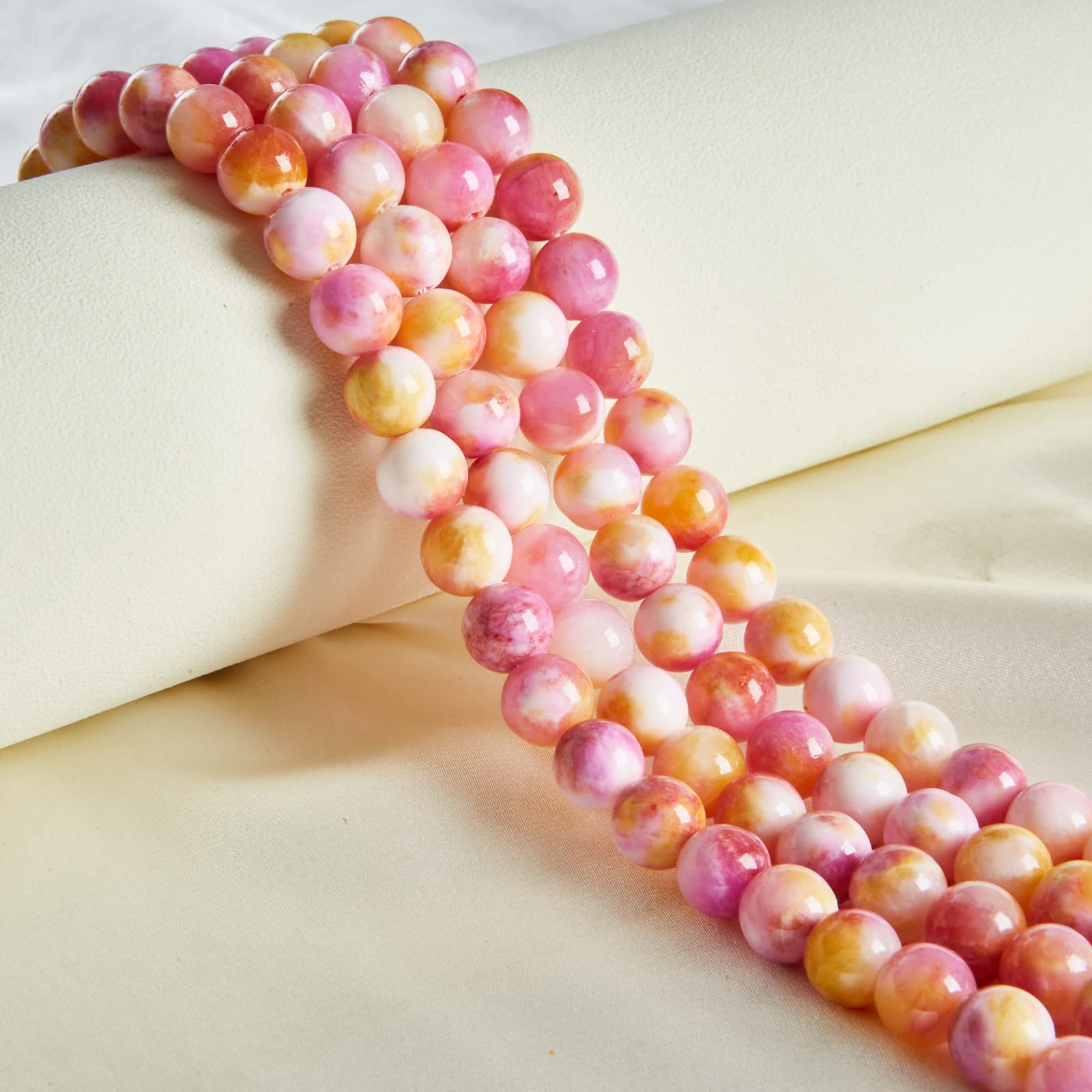 60pcs 6mm Pink & Yellow Natural Jade Beads - Round Loose Gemstone Beads for DIY Jewelry Making, Bracelets, Necklaces & Craft Projects