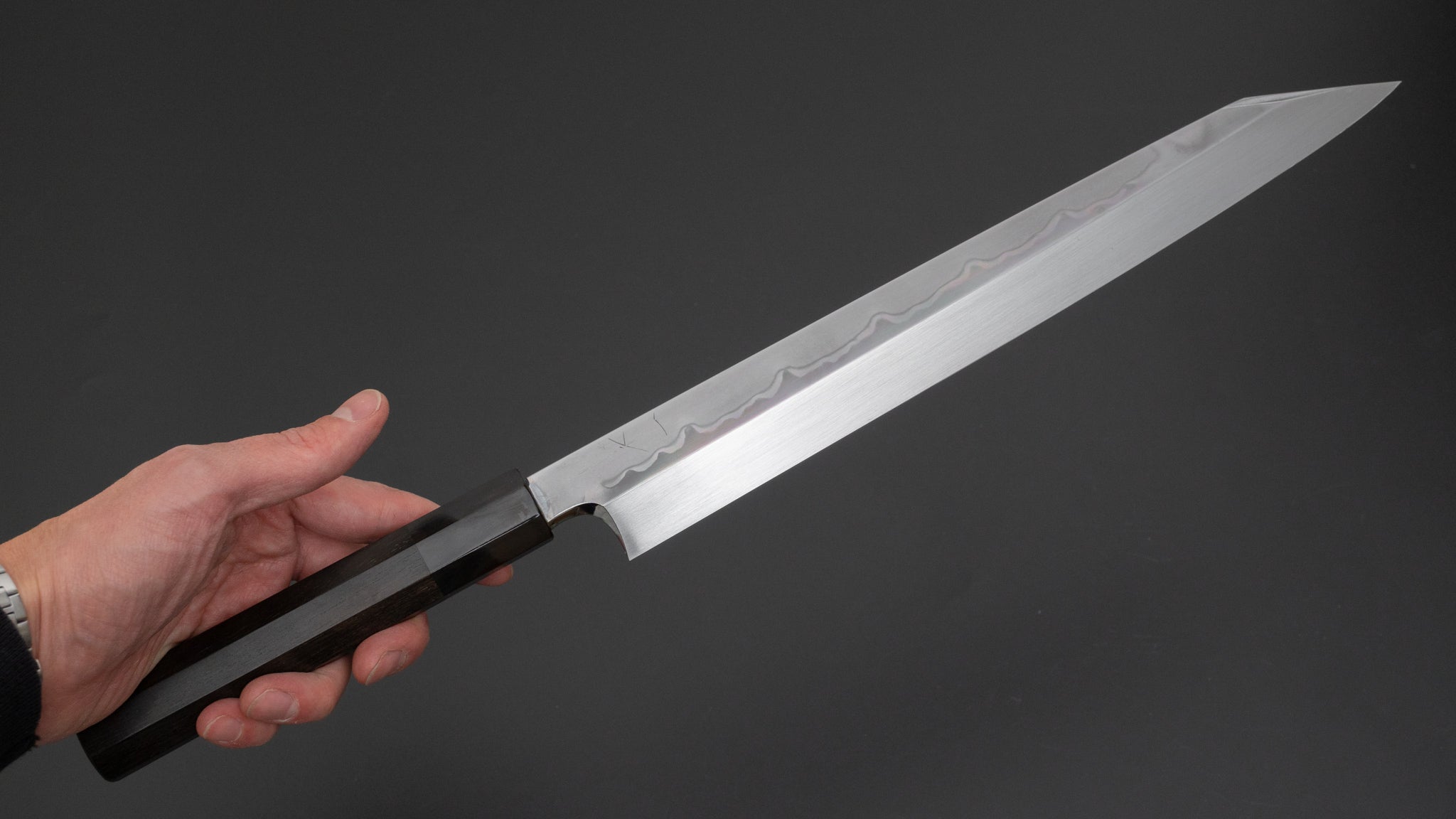 Hitohira Togashi White #1 Sanbonsugi Mizu Honyaki Kiritsuke Yanagiba 300mm Japanese Chef Knife with Taihei Ebony Handle (Type T/Saya Included) - Perfect for Sushi, Sashimi & Precision Cutting