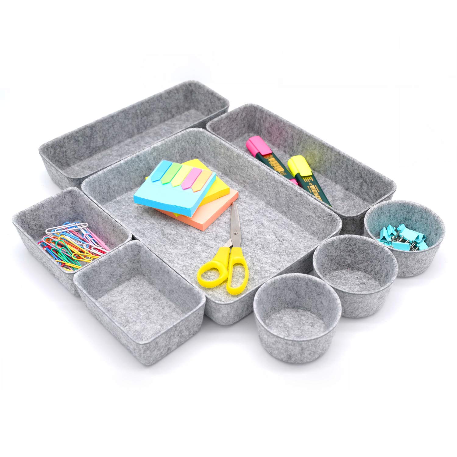 Welaxy 8-Piece Gray Felt Desk Drawer Organizer Trays - Shallow Dividers for Office Supplies, Jewelry, Watches - Multi-Purpose Storage Solution for Home & Office Organization