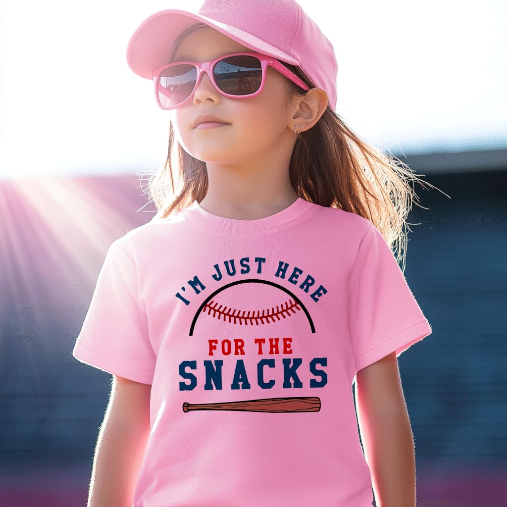 Funny Toddler Baseball T-Shirt - 'I'm Just Here for The Snacks' Short Sleeve Tee for Baby Boys & Girls | Cute Playdate & Birthday Outfit