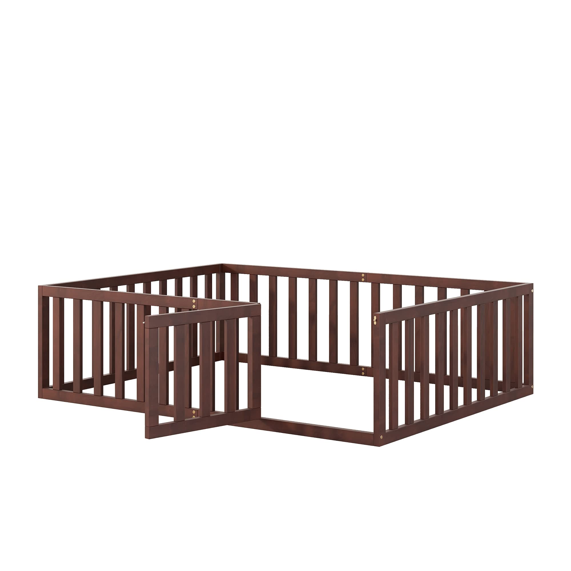 SOFTSEA Full Size Toddler Floor Bed with Safety Fence - Low Profile Kids Bed Frame with Spring Support - Perfect for Montessori Bedrooms & Child Safety