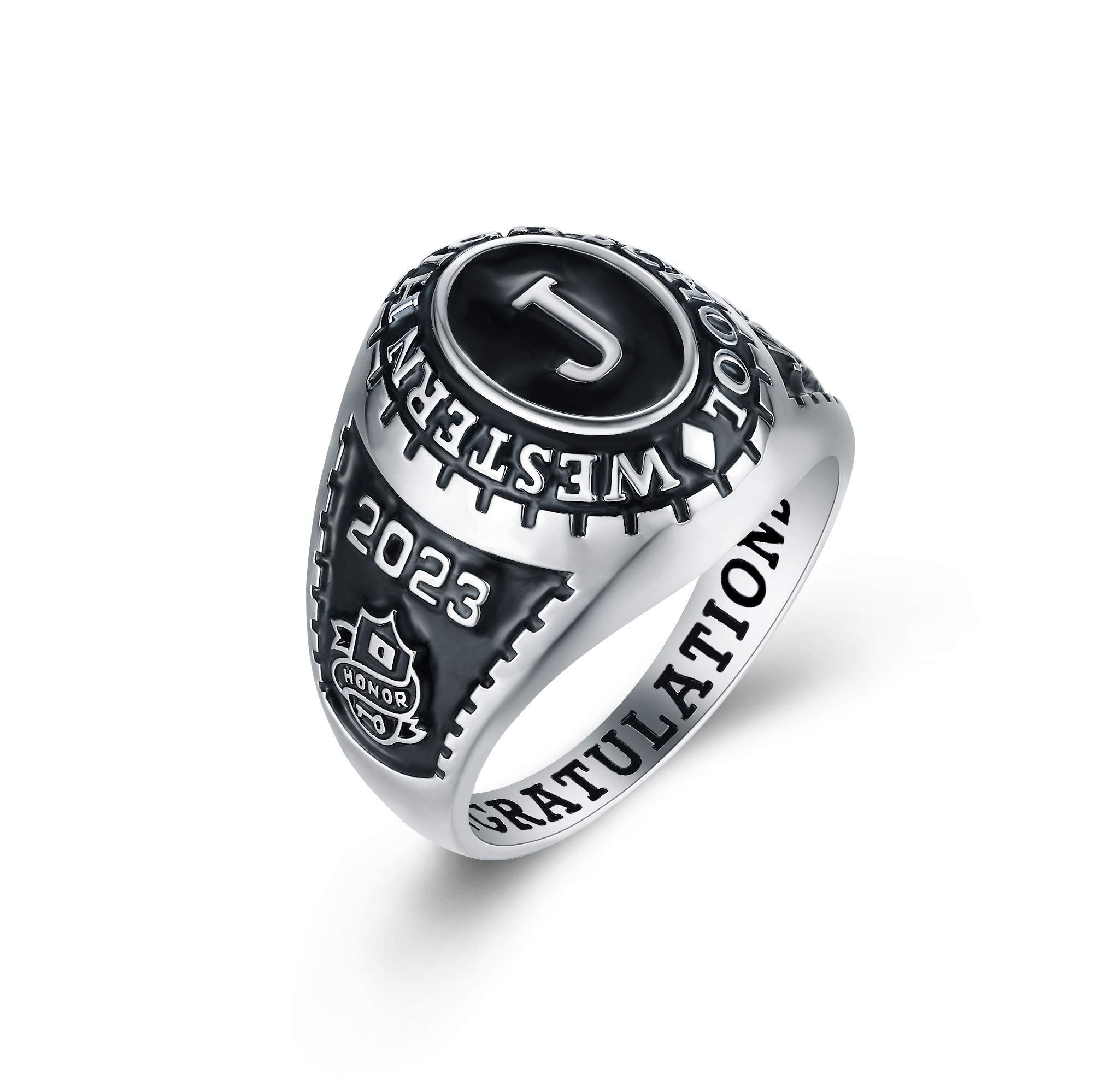 Authentic PJM Mementos USA Premium Class Ring for Men – Custom 925 Sterling Silver or 10KT Gold High School & College Graduation Ring – Personalized Initial Collection – Perfect Graduation Gift for Him – Ideal for Commencement Ceremonies, Alumni Events & Special Milestones