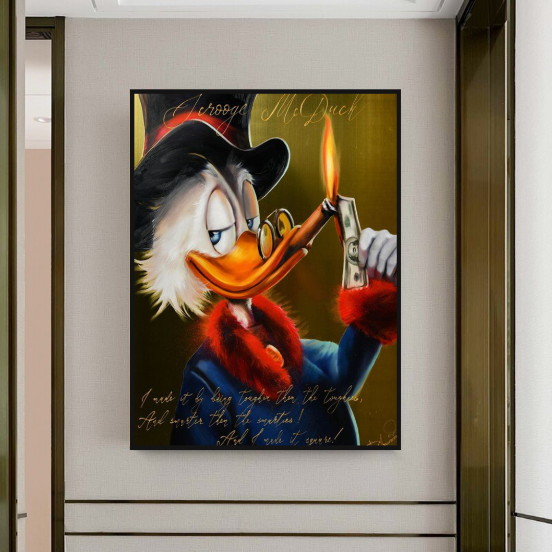 Scrooge McDuck Money Cigar Millionaire Canvas Wall Art - Disney Ducktales Inspired Decor for Home Office, Man Cave & Gamer Room