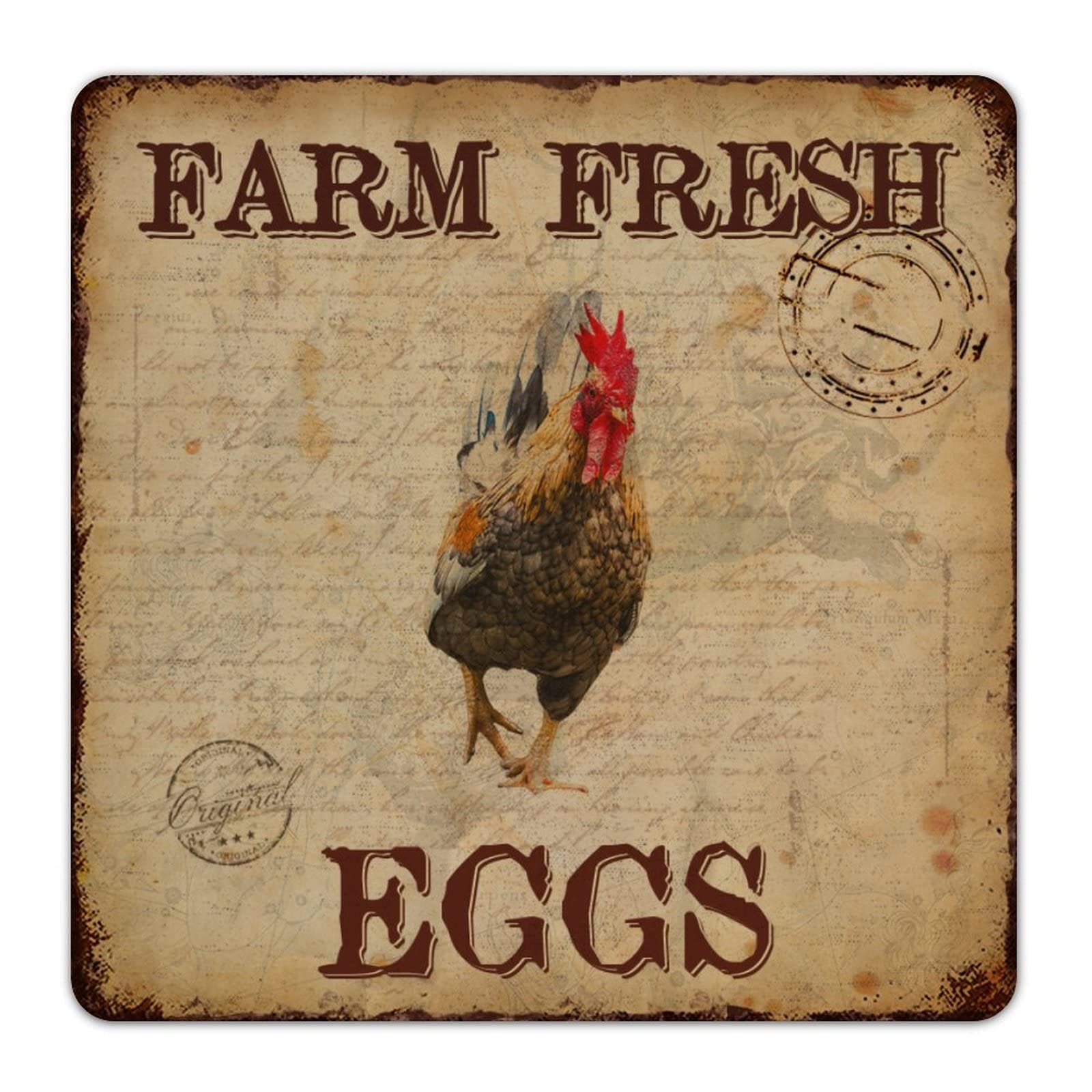 Vintage Rustic Farm Fresh Eggs Metal Tin Sign - Distressed Retro Wall Art Decor for Farmhouse, Barn, Porch, Front Door, Henhouse & Chicken Coop - Perfect for Country Kitchen, Cafe, Restaurant & Gift Shop Décor