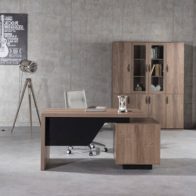 KELLEN Executive Desk with Left Return - 1.6M & 1.8M Warm Oak & Black Home Office Desk - Perfect for Modern Workspaces & Professional Environments