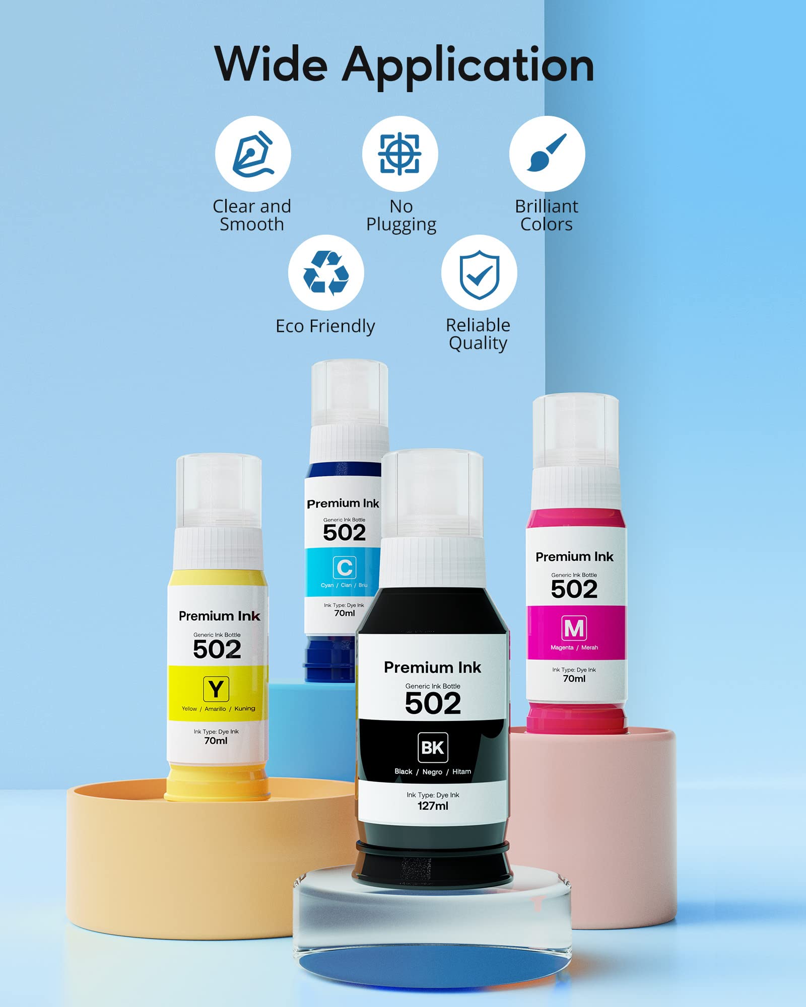 Epson 502 Ink Bottles Replacement - 4 Pack Compatible Ink Refill for ET-2850 ET-3830 ET-3850 Printers (Not Sublimation Ink) - Ideal for Home Office Printing, Documents & Photos