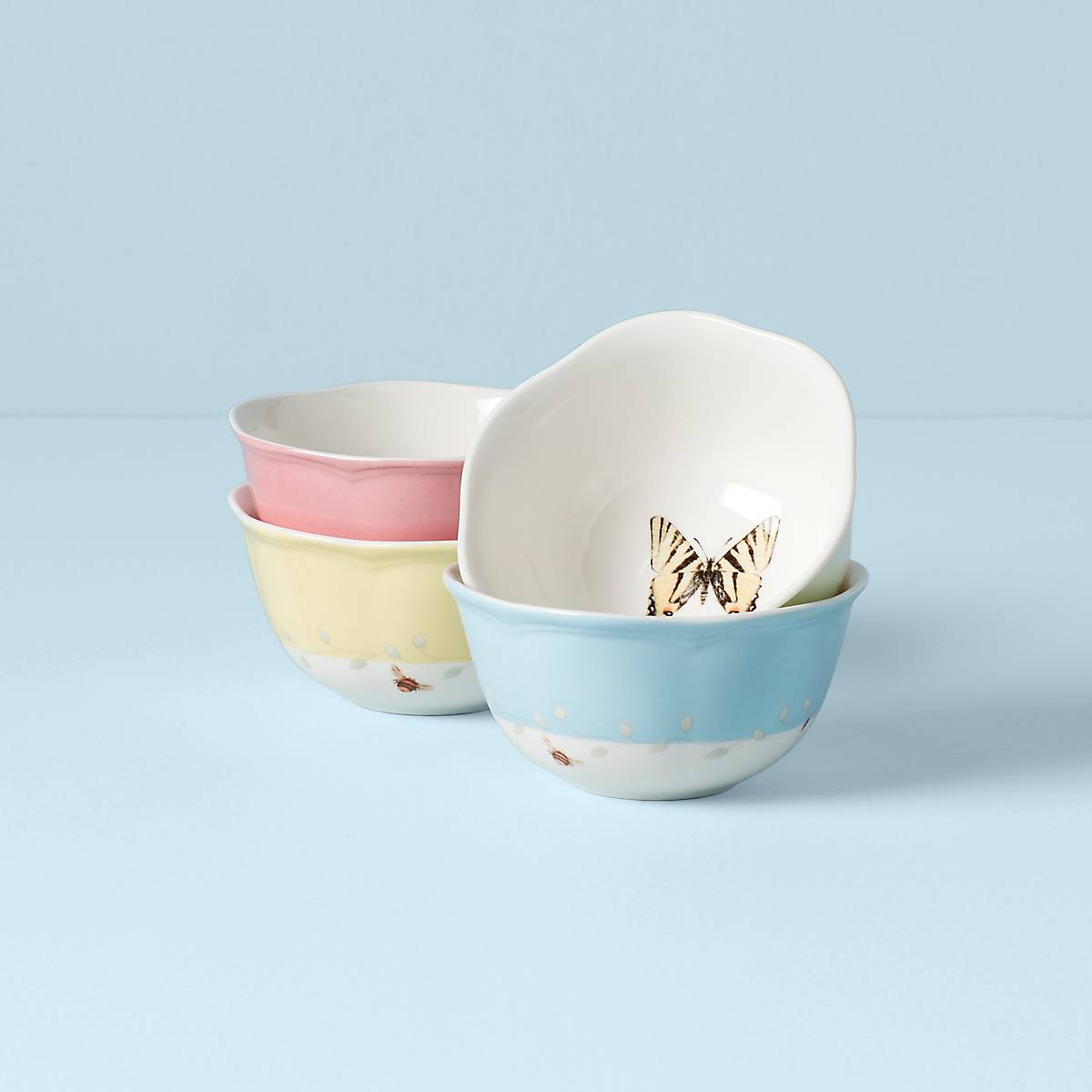 Butterfly Meadow 4-Piece Ceramic Bowl Set - Colorful Floral Design Serving Bowls for Soup, Salad, Cereal & Dessert - Perfect for Dining, Entertaining & Home Decor