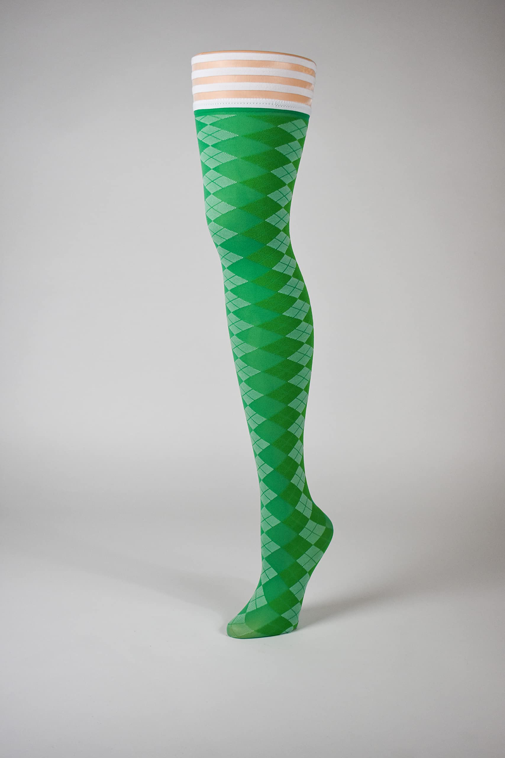 Kix'ies Thigh High Stockings for Women - No Slip Grip Stay Up Thigh Bands, Sexy Lingerie & Hosiery (Green Argyle Pattern) | Perfect for Date Nights, Office Wear & Special Occasions