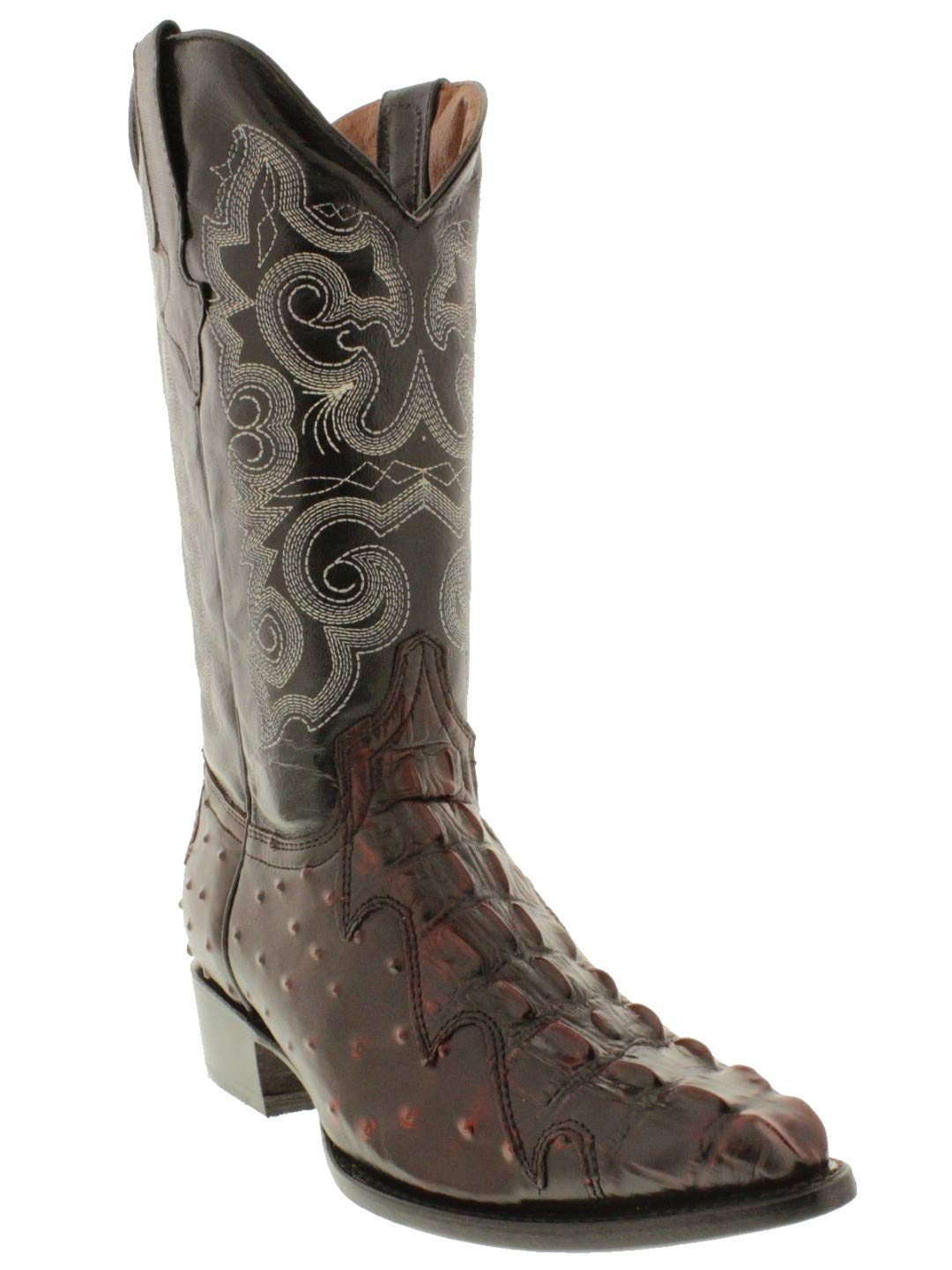 Authentic Men's Black Cherry Western Cowboy Boots - Genuine Crocodile & Ostrich Print Leather - Perfect for Rodeo, Country Music Festivals & Western Fashion