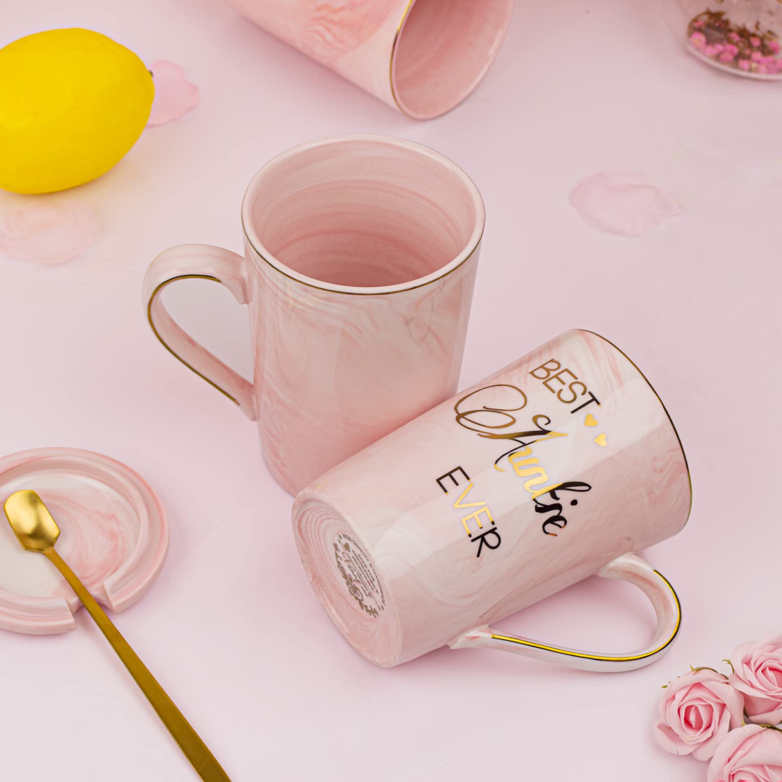 Best Aunt Ever Coffee Mug - 14oz Marble Ceramic Auntie Gift with Gold Print & Pink Design - Perfect Birthday, Christmas Gifts from Niece or Nephew - Ideal for Morning Coffee, Tea Time & Special Occasions
