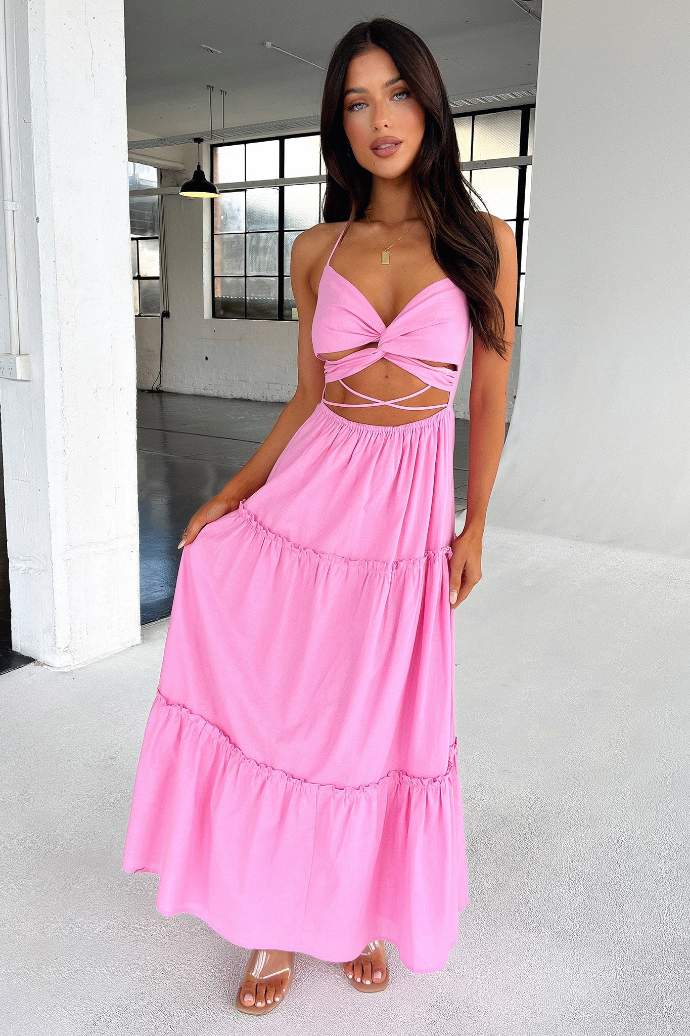 Lucy Maxi Dress for Women - Flowy Pink Summer Dress for Beach, Wedding & Casual Wear | Elegant Long Dress with Comfortable Fit