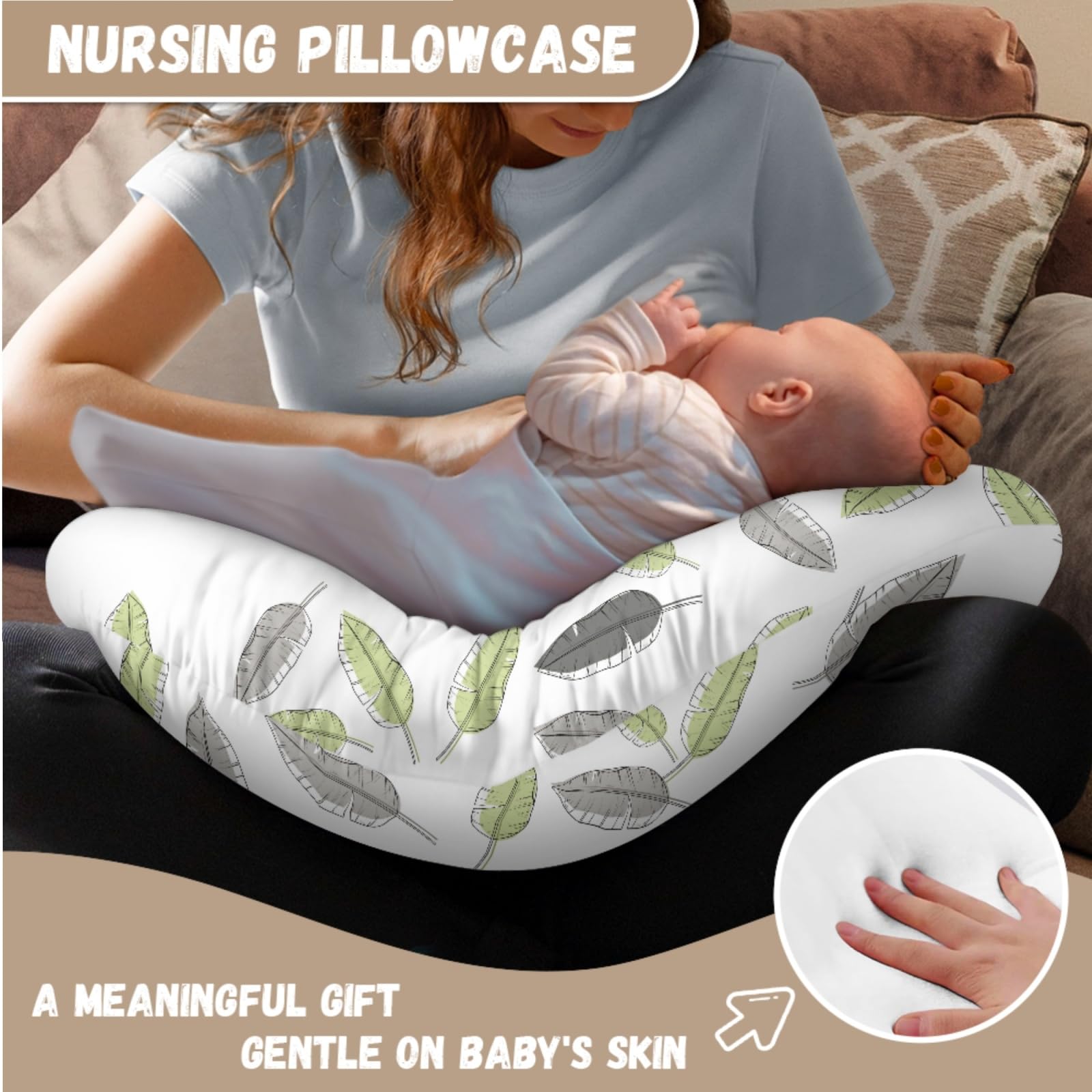 GOSTONG 2-Pack Palm Leaves Print Nursing Pillow Covers - U-Shaped Feeding Pillow Slipcovers with Hidden Zipper | Soft, Eco-Friendly Bamboo Fabric for Breastfeeding & Baby Support | Perfect for Nursery, Maternity Gifts & Comfortable Nursing Sessions