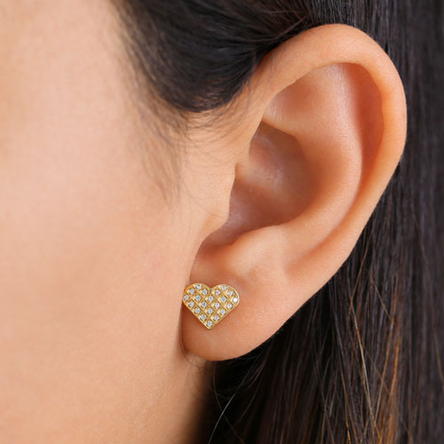 14K Solid Yellow Gold Heart Cubic Zirconia Stud Earrings for Women - Perfect Gift for Valentine's Day, Anniversary & Special Occasions