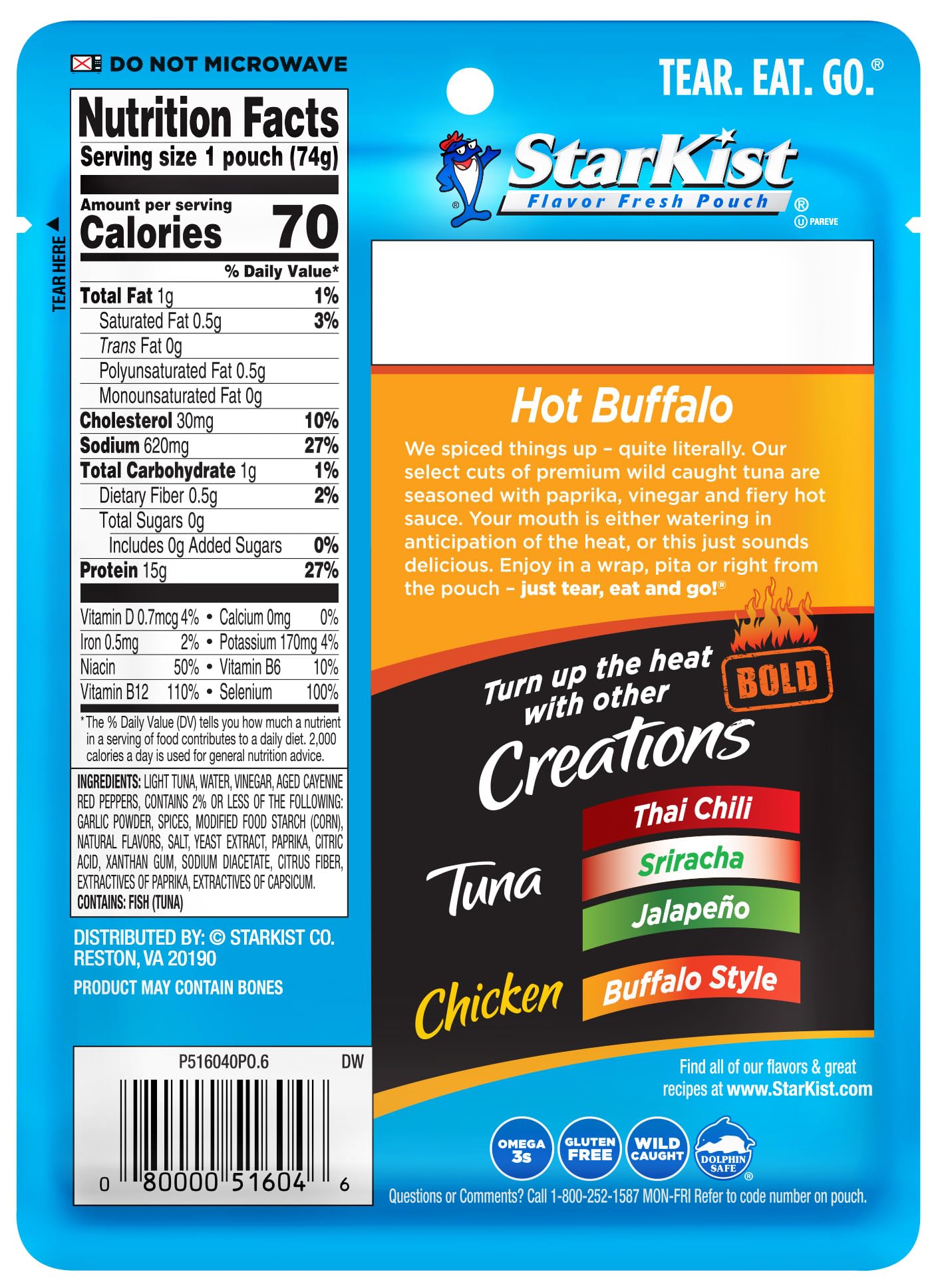 StarKist Tuna Creations BOLD Hot Buffalo Style - 2.6 Oz Pouch (Pack of 12) | Spicy Tuna Snack for Sandwiches, Salads & On-the-Go Meals