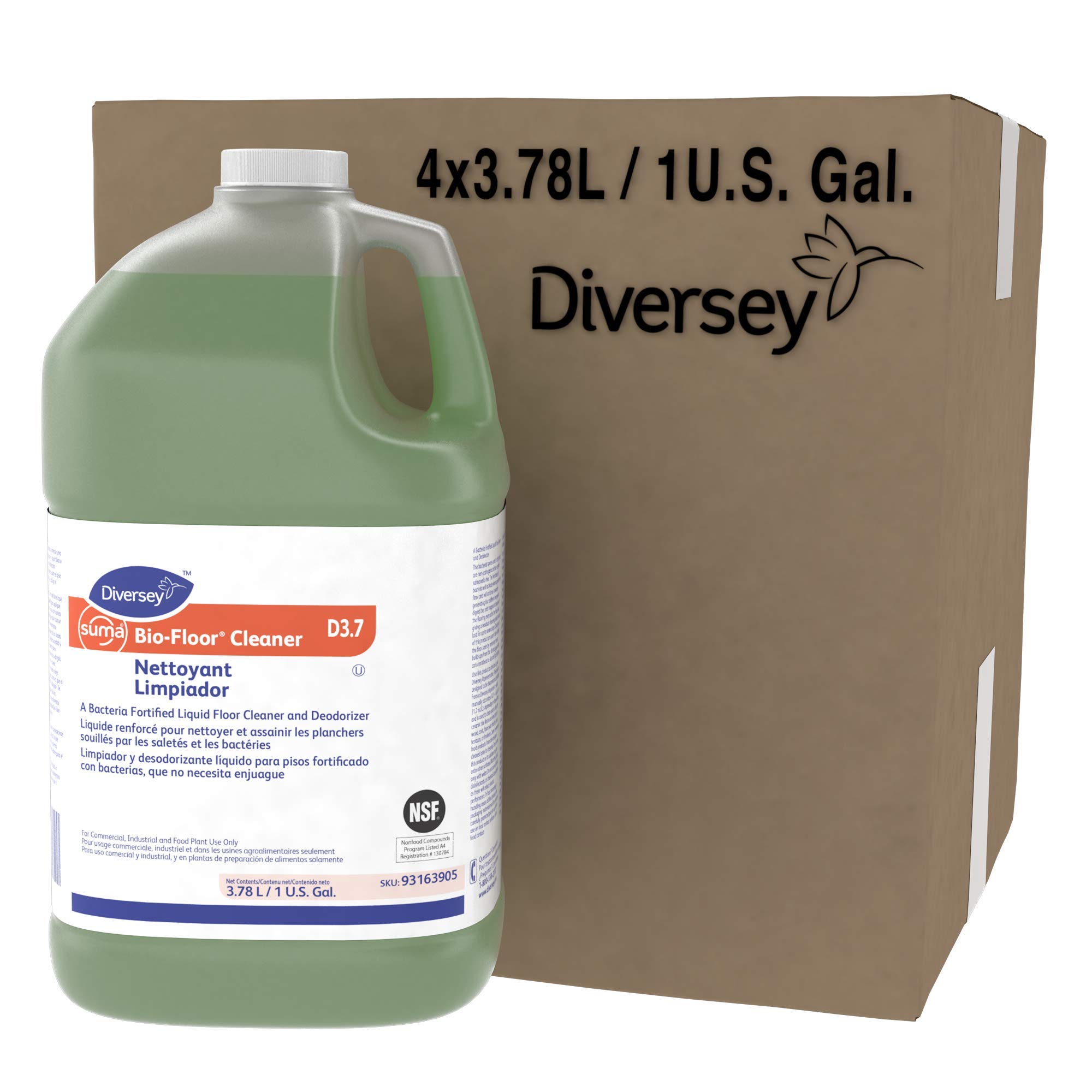 Diversey Suma Bio-Floor Cleaner Concentrate - 1 Gallon (4 Pack) | Eco-Friendly Floor Cleaning Solution for Hospitals, Schools & Commercial Spaces