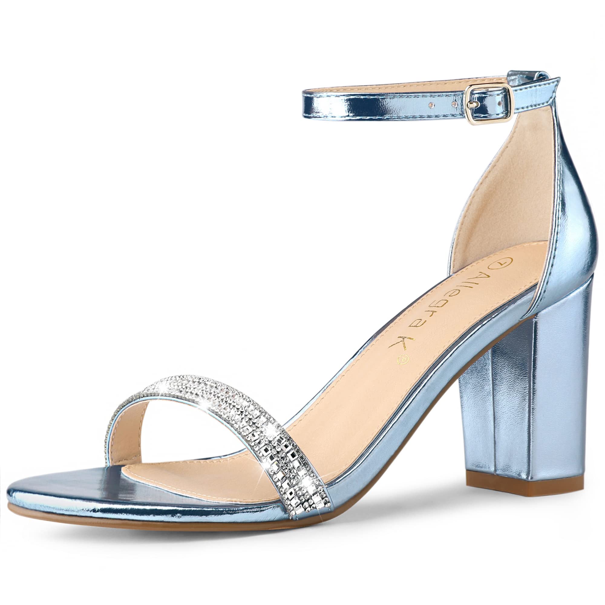 Allegra K Women's Rhinestone Ankle Strap Chunky Heel Sandals - Elegant Party Shoes for Weddings, Prom & Evening Events