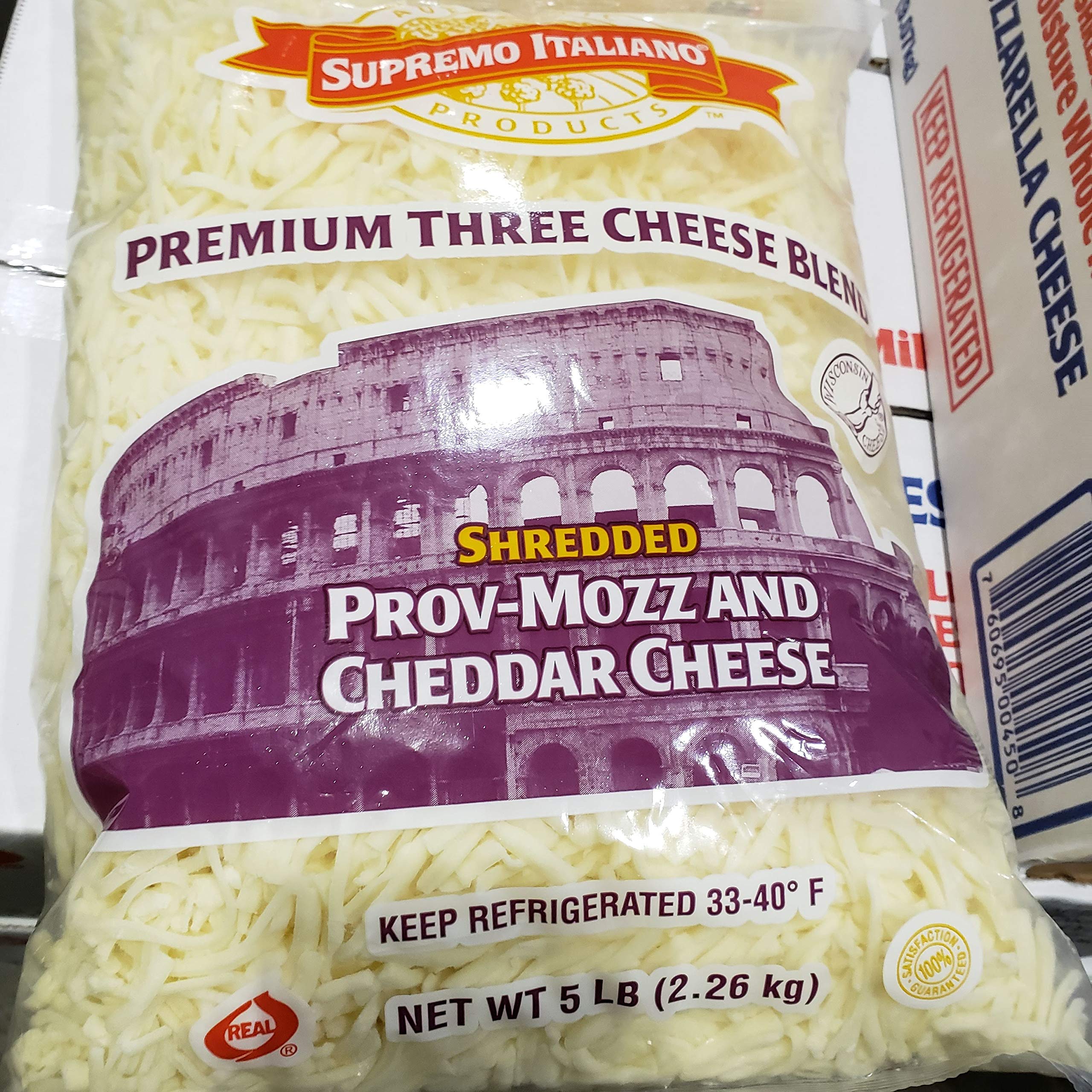 Supremo Italiano Premium Three Cheese Blend - Shredded Provolone, Mozzarella & Cheddar Cheese - 5lb Bulk Pack - Perfect for Pizza, Pasta & Italian Cooking